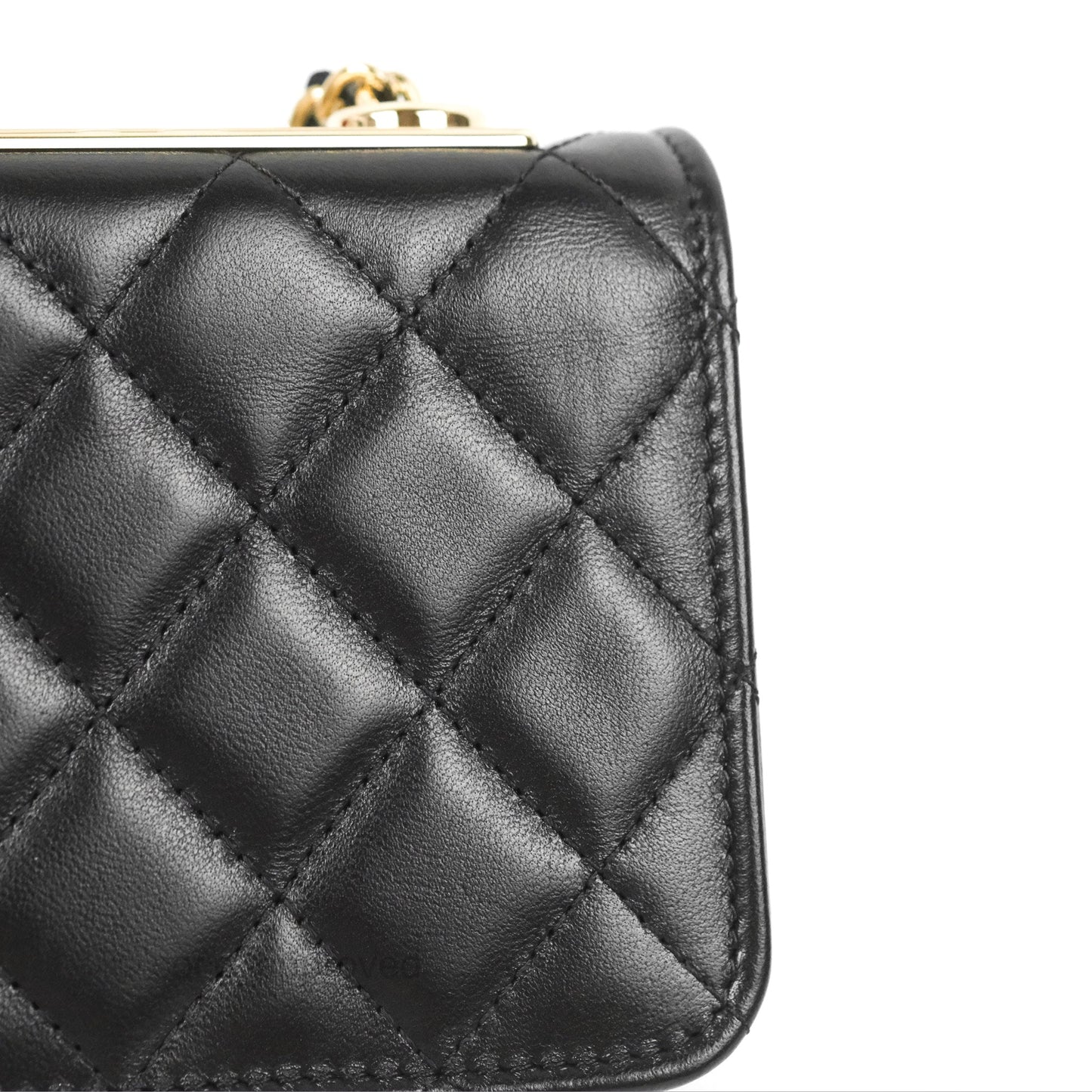 Chanel Mini Quilted Trendy CC Card Holder With Chain Black Lambskin Gold Hardware
