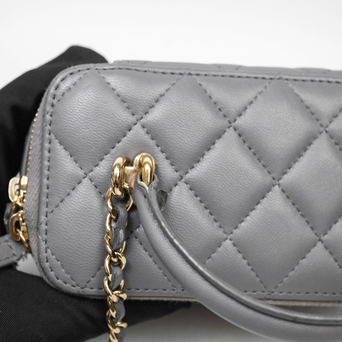 Chanel Vanity Rectangular Top Handle Grey Lambskin Gold Hardware