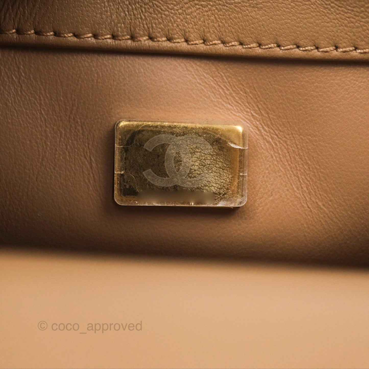Chanel Mini Rectangular Pearl Crush Quilted Beige Lambskin Aged Gold Hardware