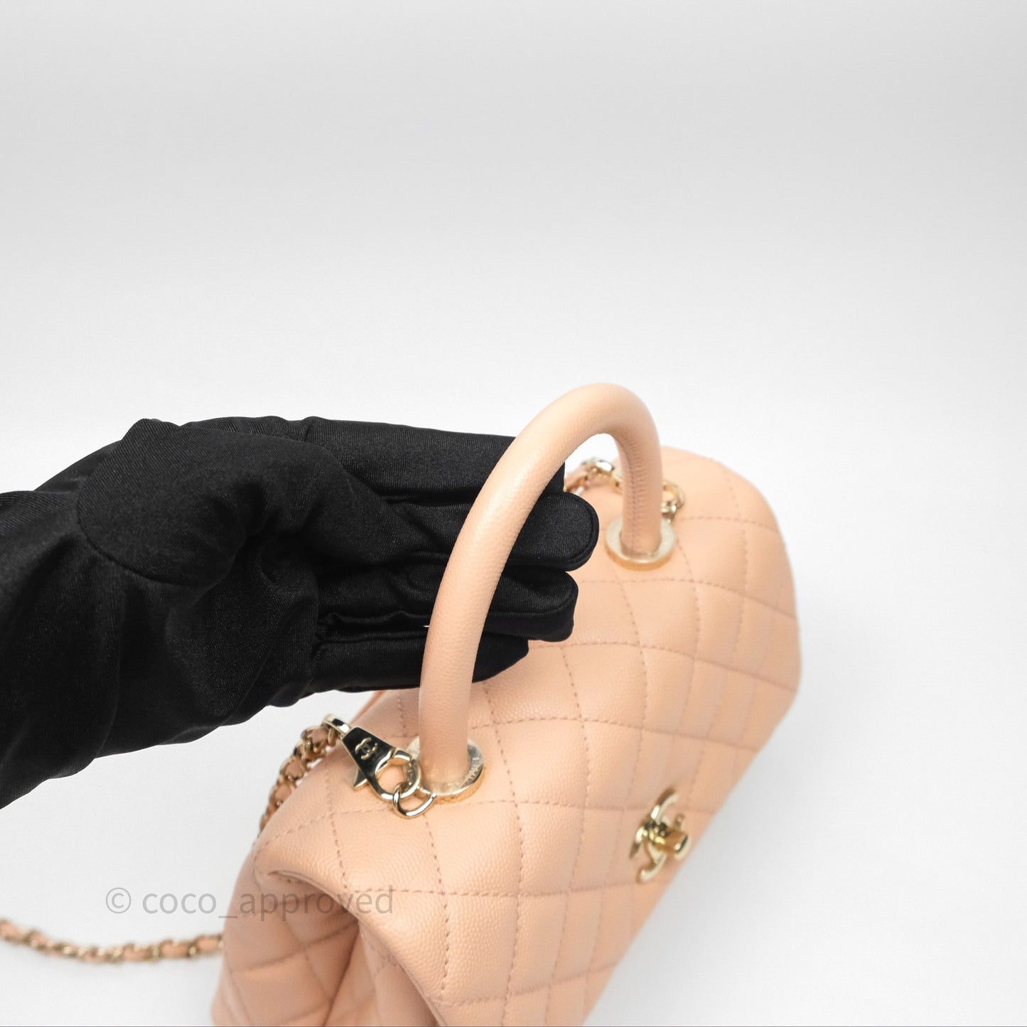 Chanel Small Coco Handle Quilted Pink Beige Caviar Gold Hardware