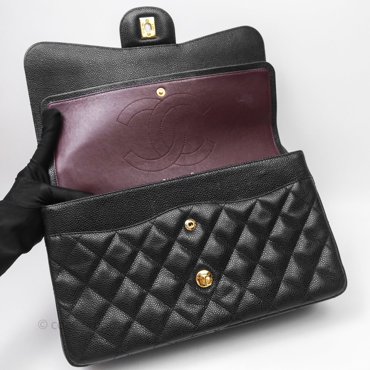 Chanel Jumbo Double Flap Black Caviar Gold Hardware⁣⁣