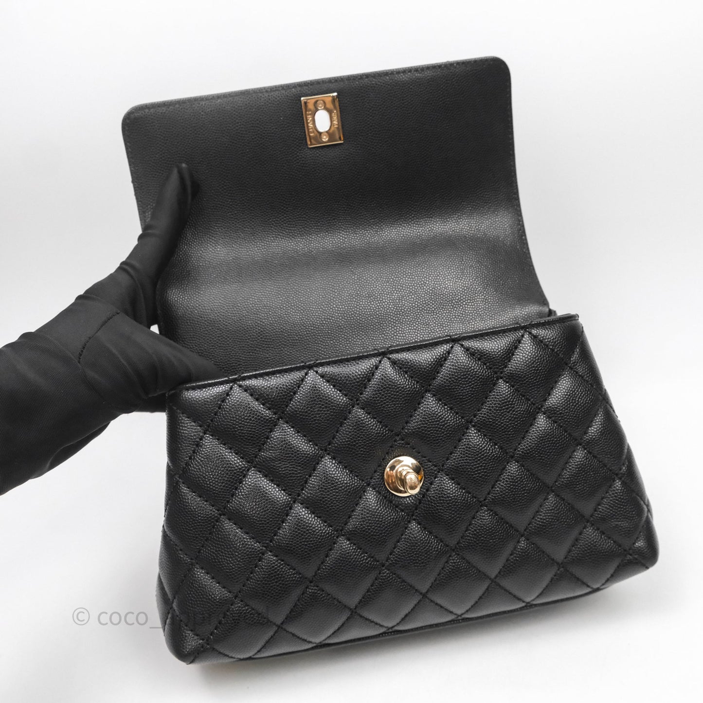 Chanel Small Quilted Coco Handle Black Caviar Gold Hardware