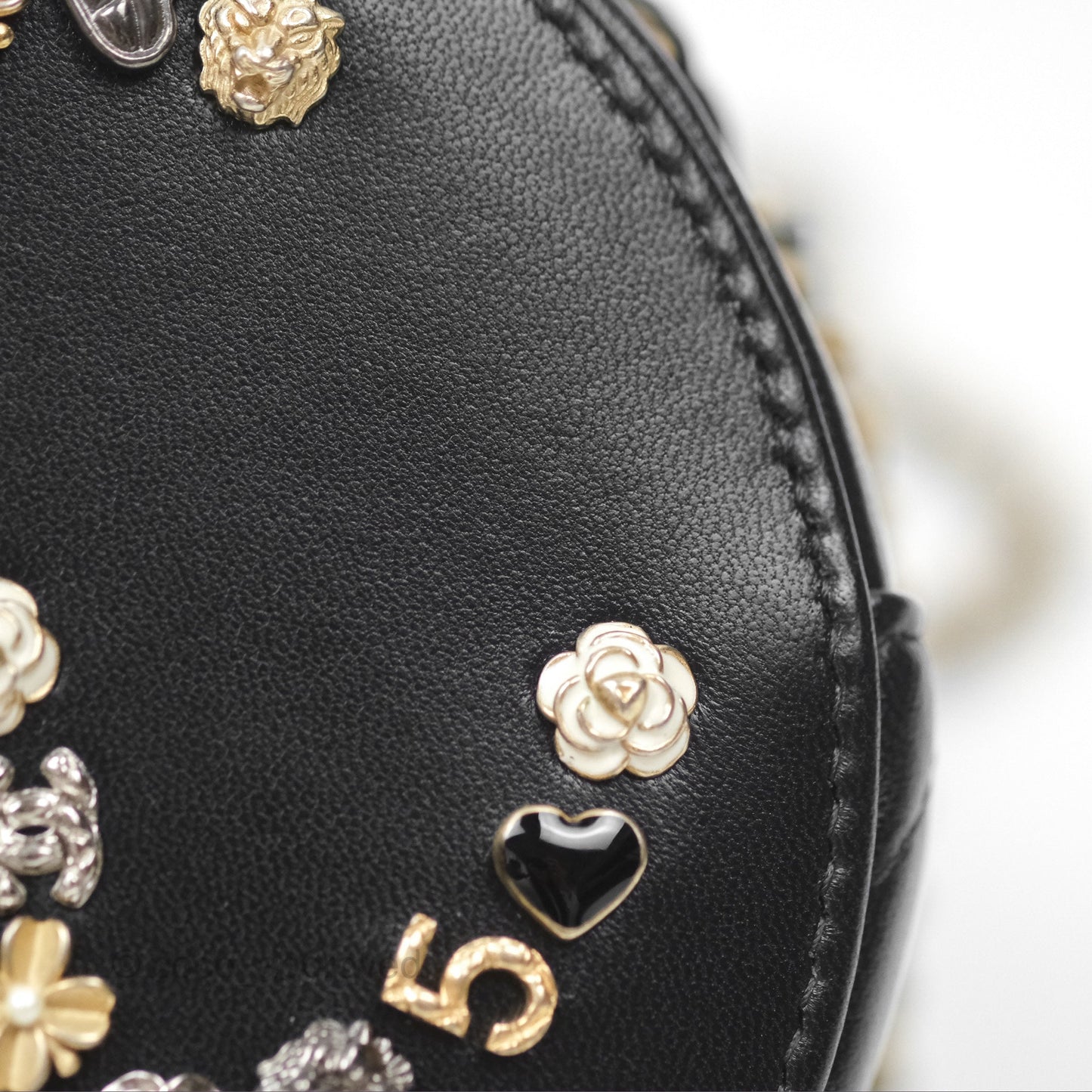 Chanel Studded CC Round Clutch With Chain Black Lambskin Gold Hardware