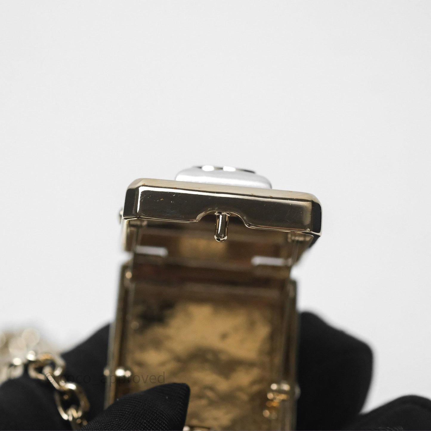 Chanel CC Metal Pearl Perfume Bottle Locket Necklace Gold Tone