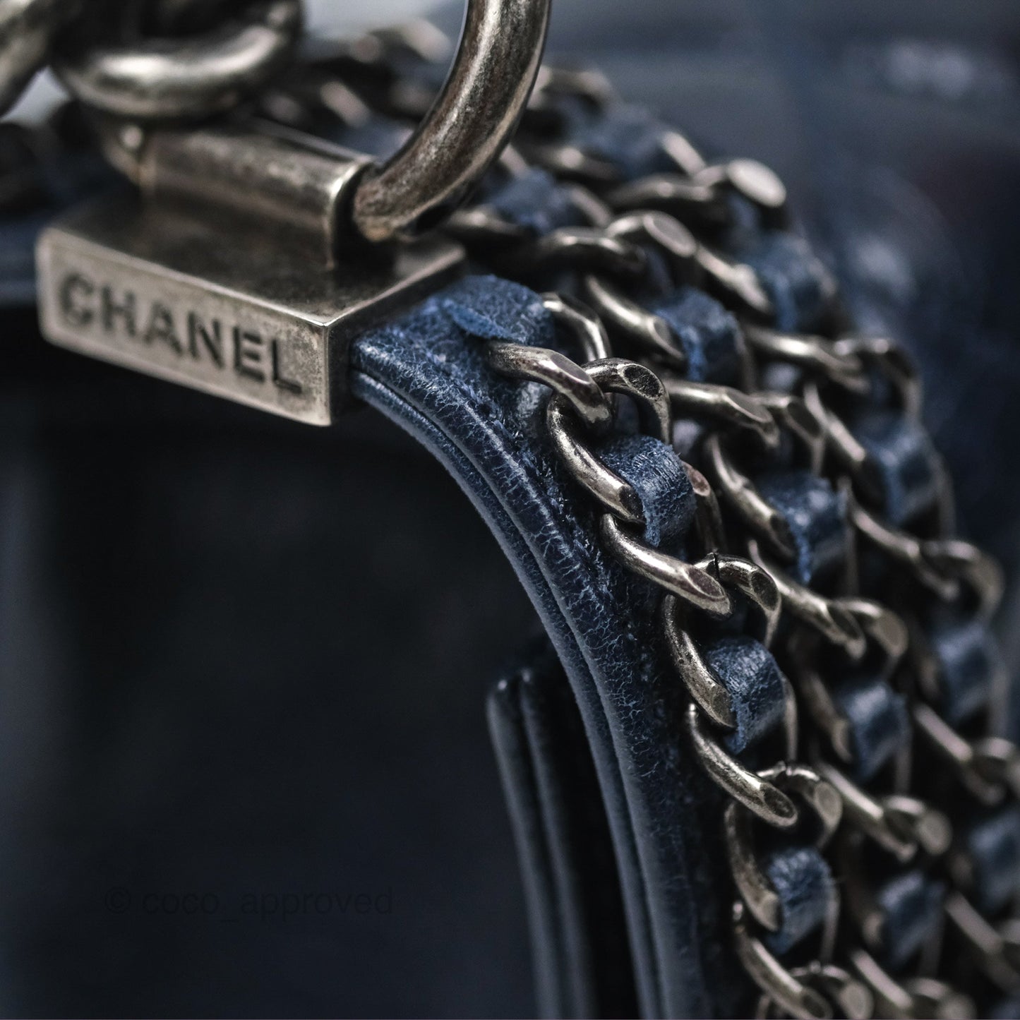 Chanel Medium Chain Edge Boy Quilted Navy Aged Glazed Calfskin Ruthenium Hardware