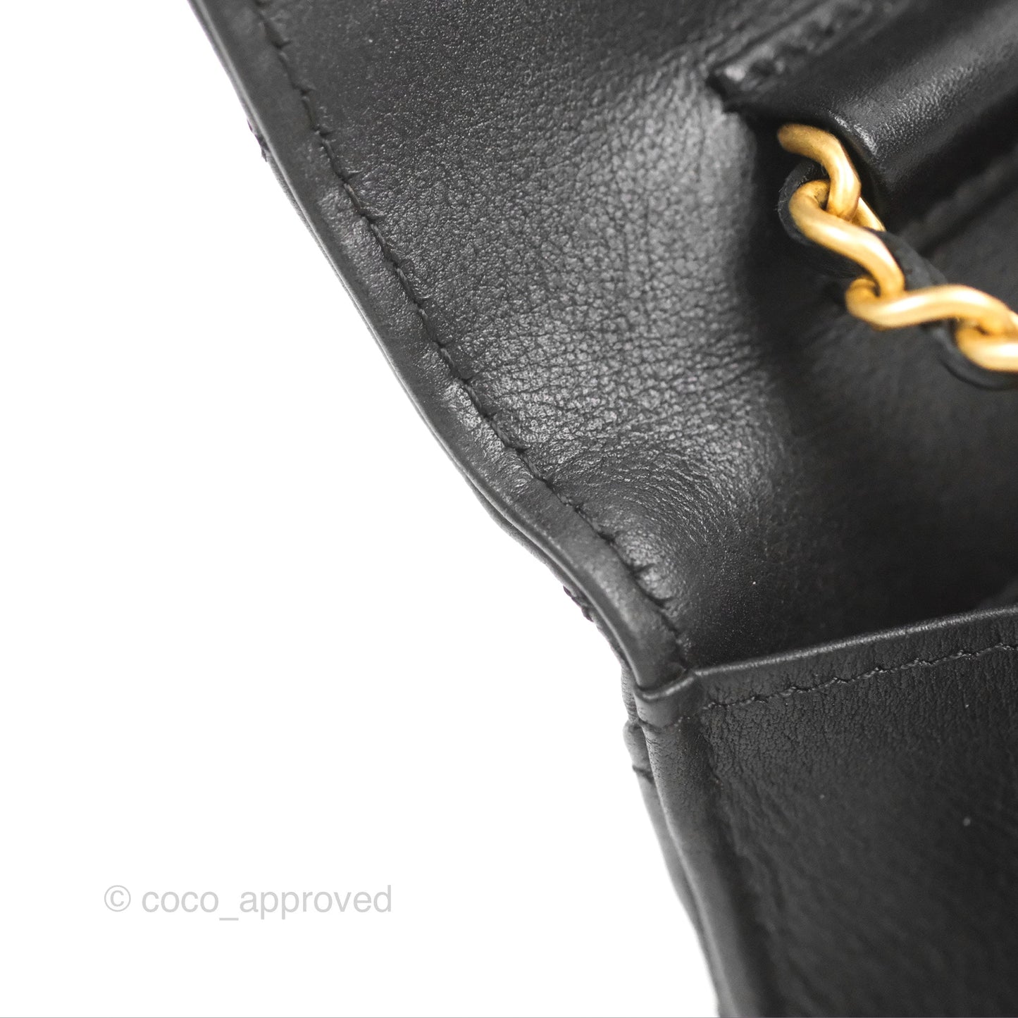 Chanel Logo Enchained Wallet On Chain WOC Black Calfskin Gold Hardware