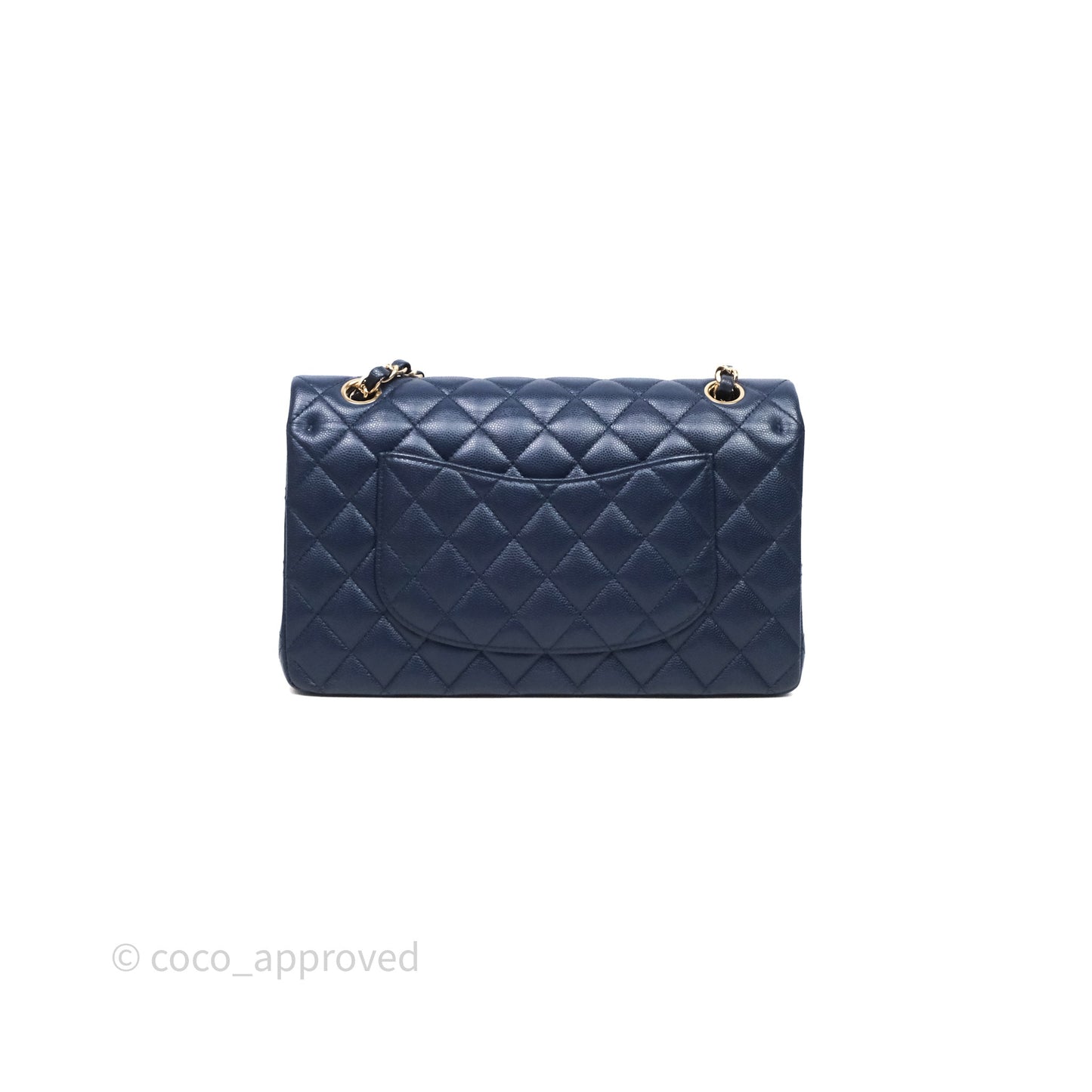 Chanel Medium Classic Flap Quilted Dark Blue Caviar Gold Hardware