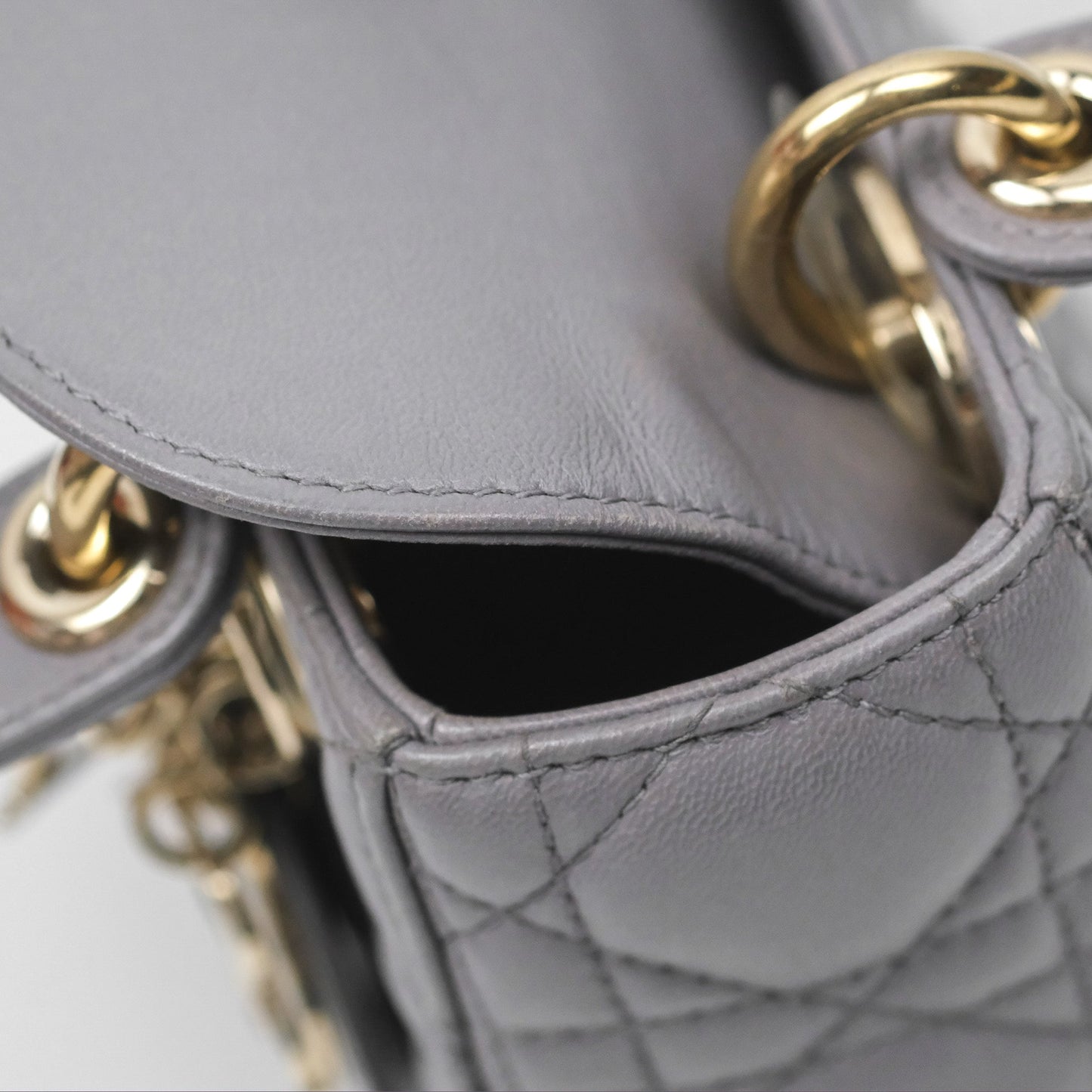 Christian Dior Mini Lady Dior Grey Lambskin Cannage Gold Hardware