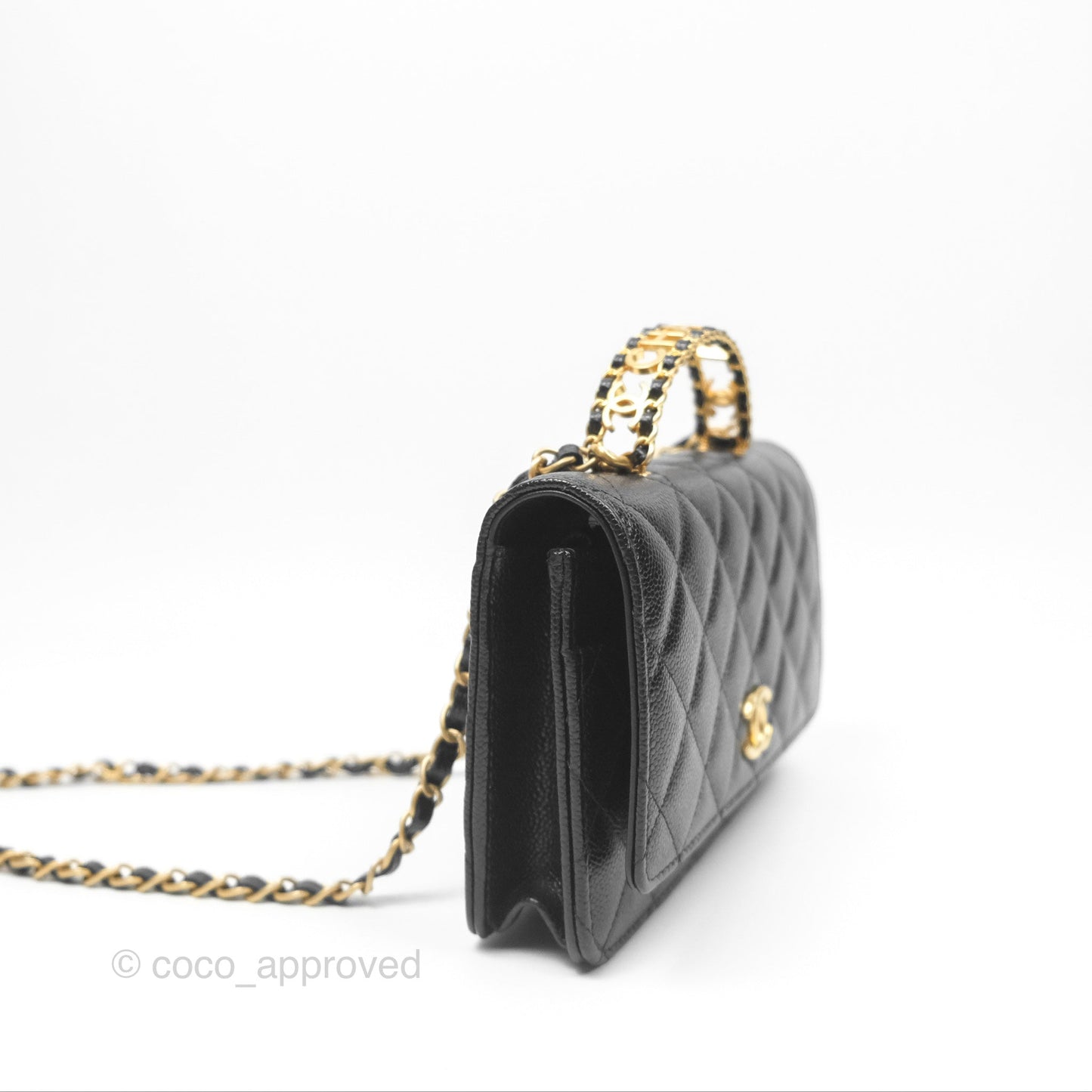 Chanel Top Handle Wallet On Chain WOC Black Caviar Gold Hardware 22S