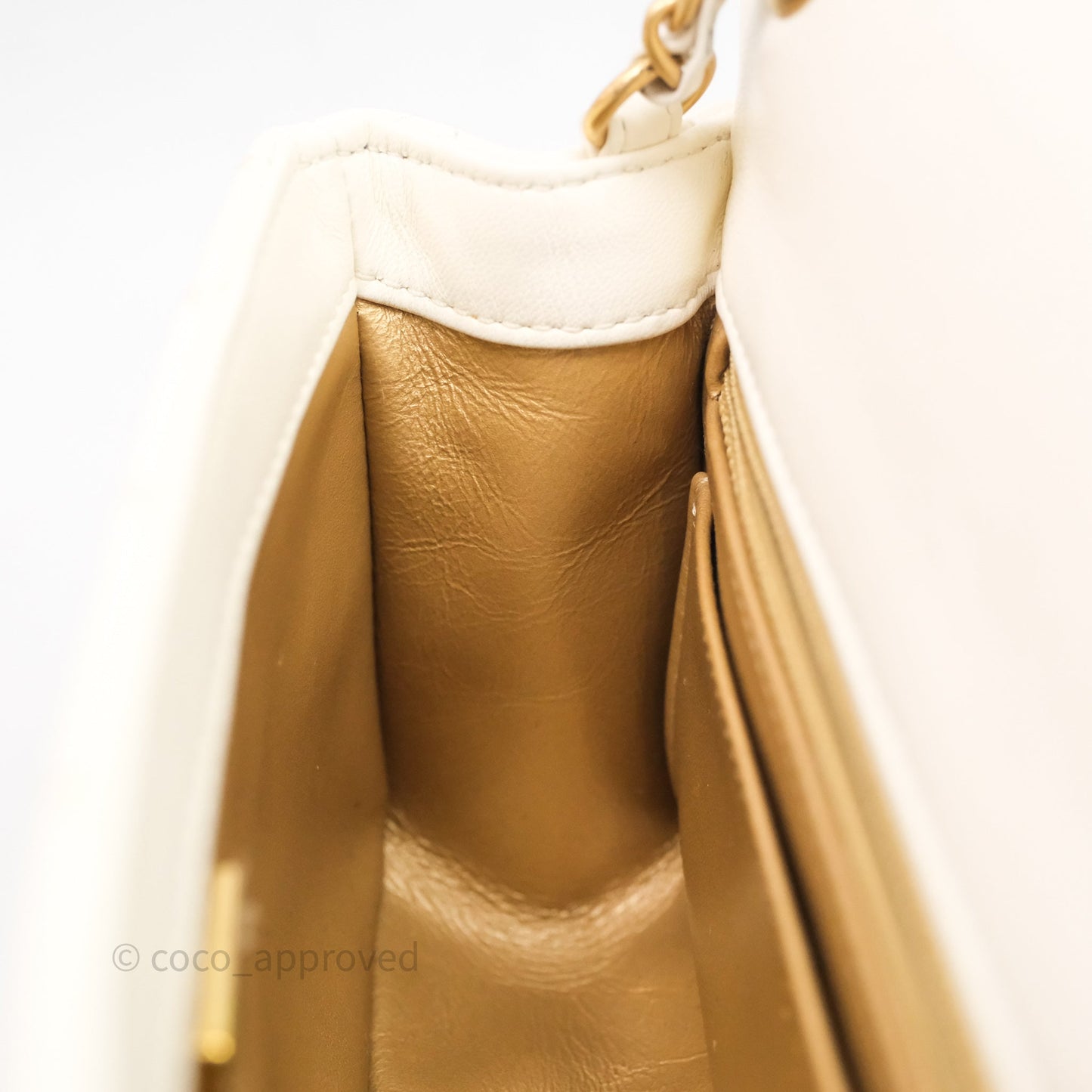 Chanel Mini Rectangular Pearl Crush White Lambskin Aged Gold Hardware