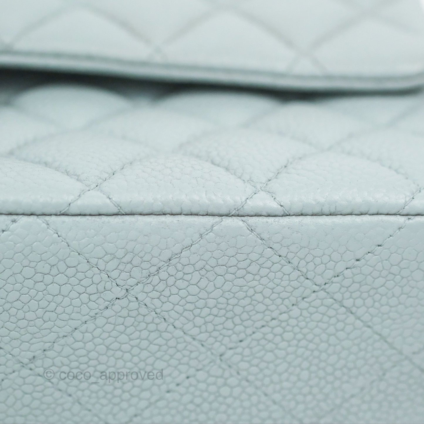 Chanel Classic M/L Medium Flap Quilted Light Grey Blue Caviar Silver Hardware