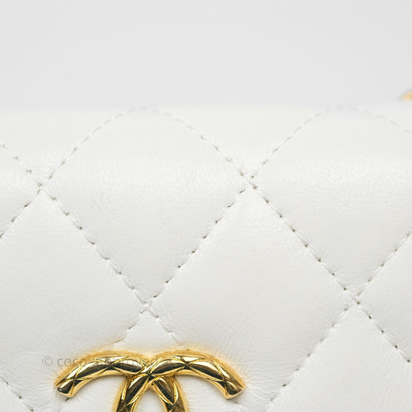 Chanel Dynasty Phone Holder with Chain White Ivory Lambskin Aged Gold Hardware