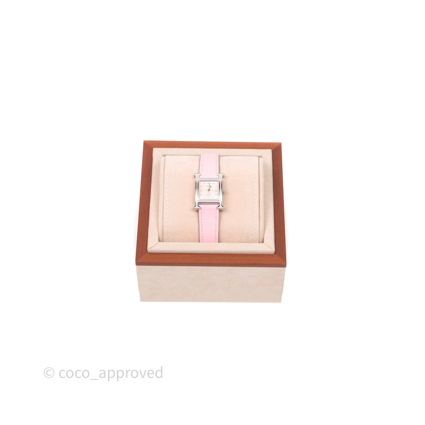 Hermès Heure H Watch Diamond Rose Sakura Swift Palladium Hardware