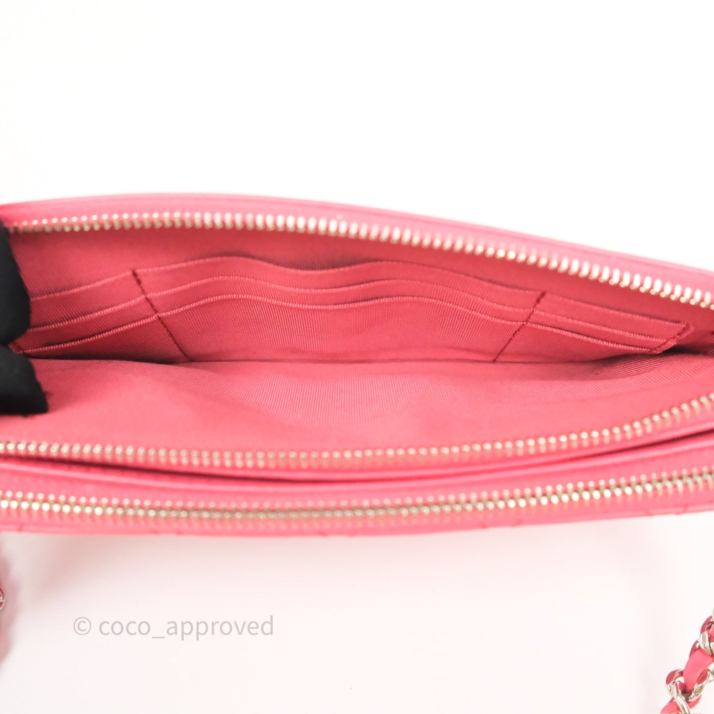 Chanel Double Zip Clutch On Chain Dark Pink Lambskin Silver Hardware