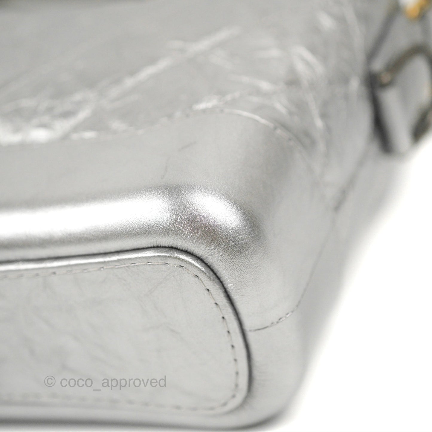 Chanel Quilted Small Gabrielle Hobo Metallic Silver Aged Calfskin Mixed Hardware