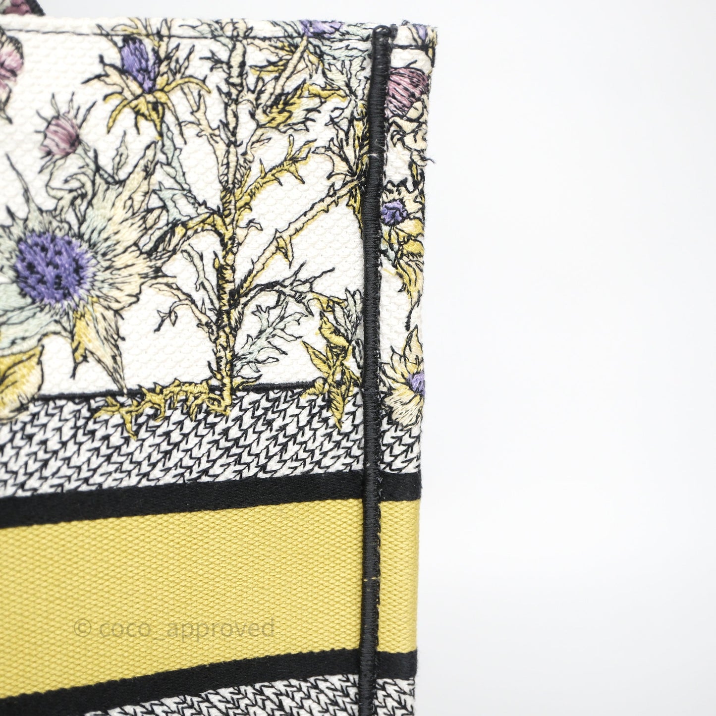 Christian Dior Medium (Old Small) Book Tote Latte Embroidery with Yellow Multicolor Dior Chardons Motif