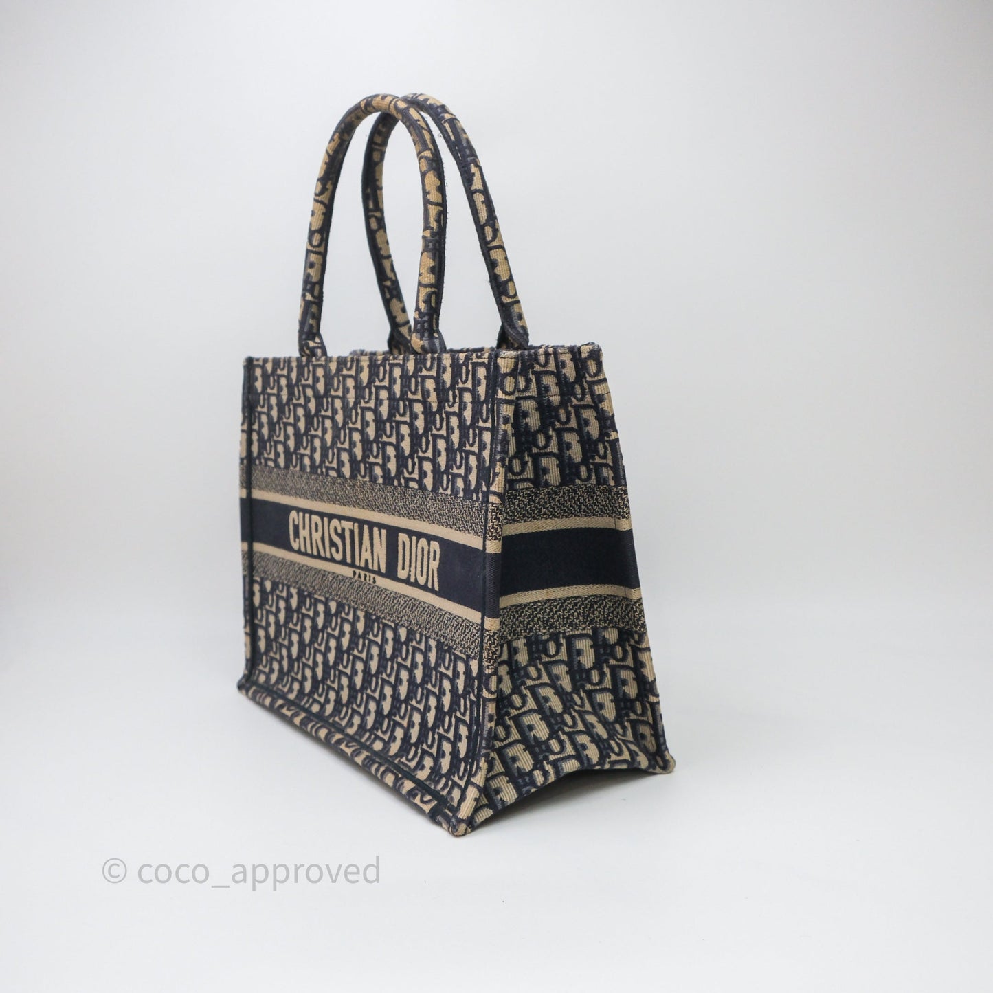 Christian Dior Medium Blue (Old Small) Dior Oblique Embroidery Canvas Book Tote