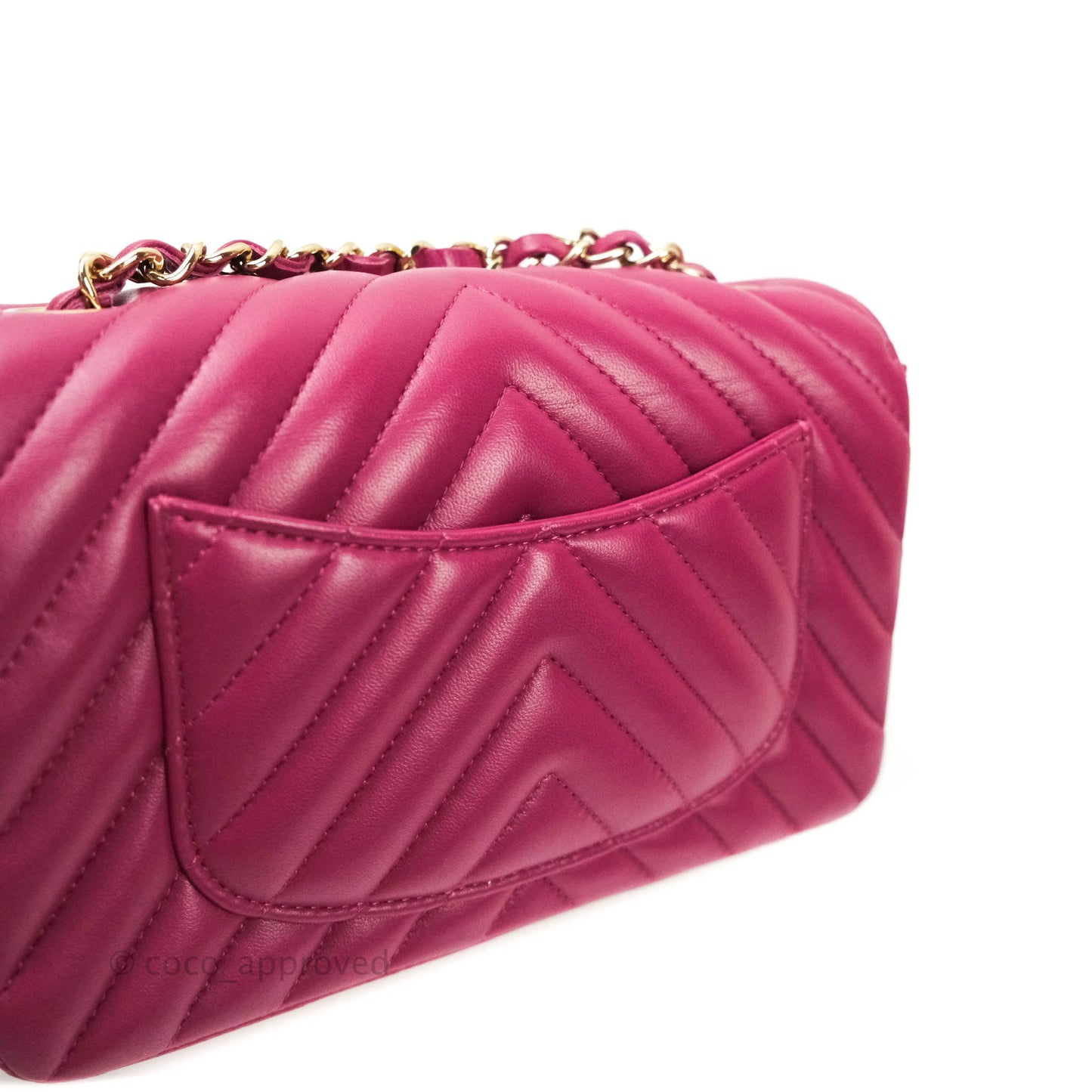 Chanel Chevron Mini Rectangular Lambskin Flap Dark Pink Gold Hardware