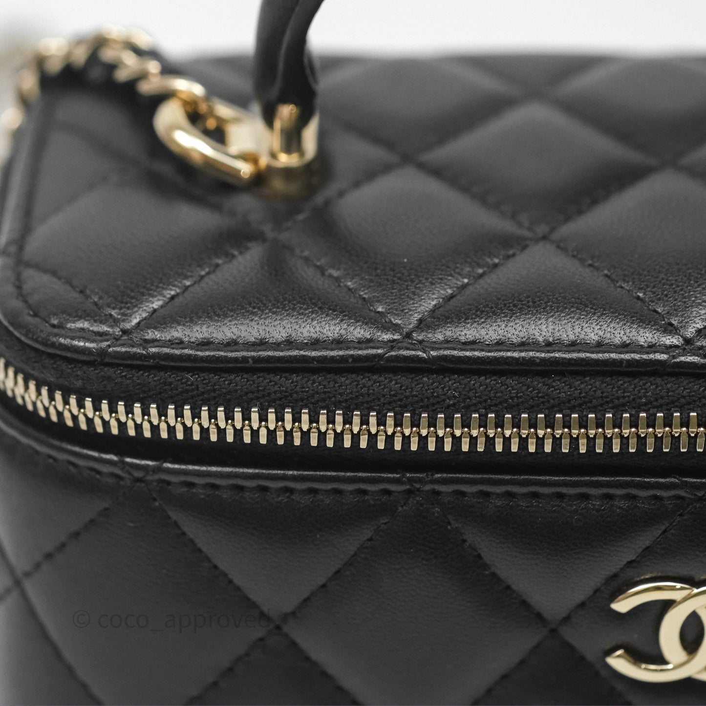 Chanel Classic Vanity Rectangular Top Handle With Chain Black Lambskin Gold Hardware