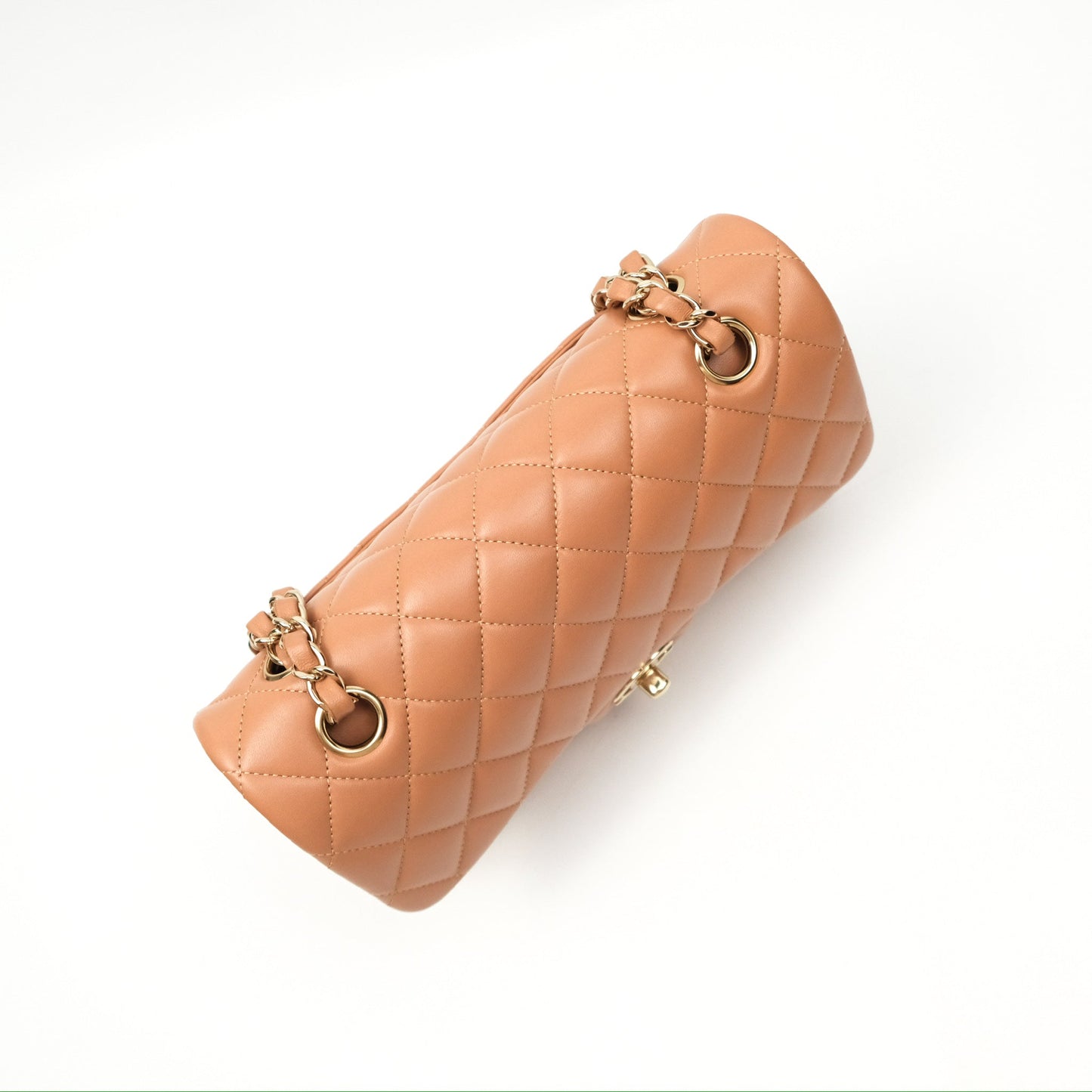 Chanel Small Quilted Classic Flap Dark Caramel Beige Lambskin Gold Hardware