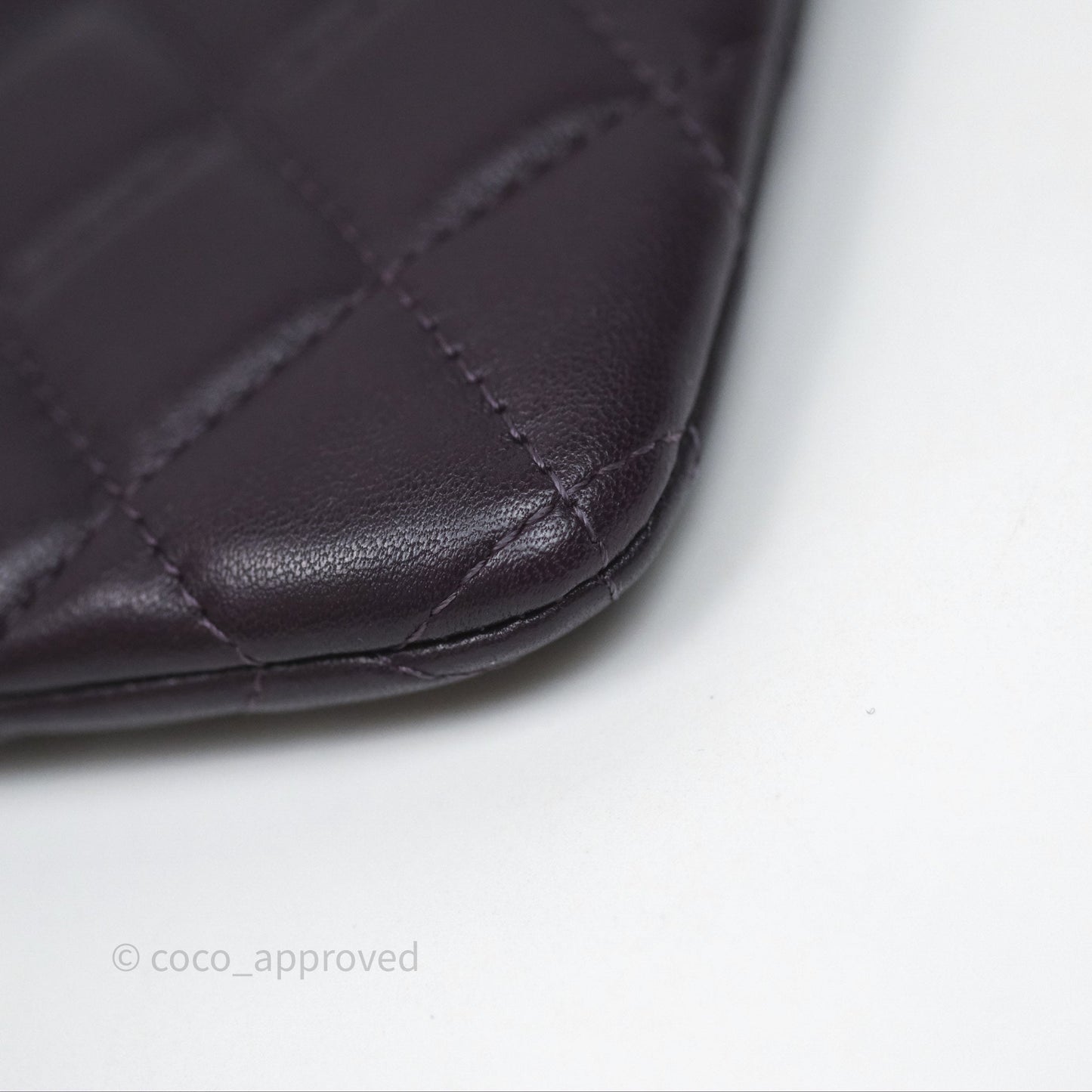 Chanel Quilted Small O Case Dark Purple Lambskin Silver Hardware