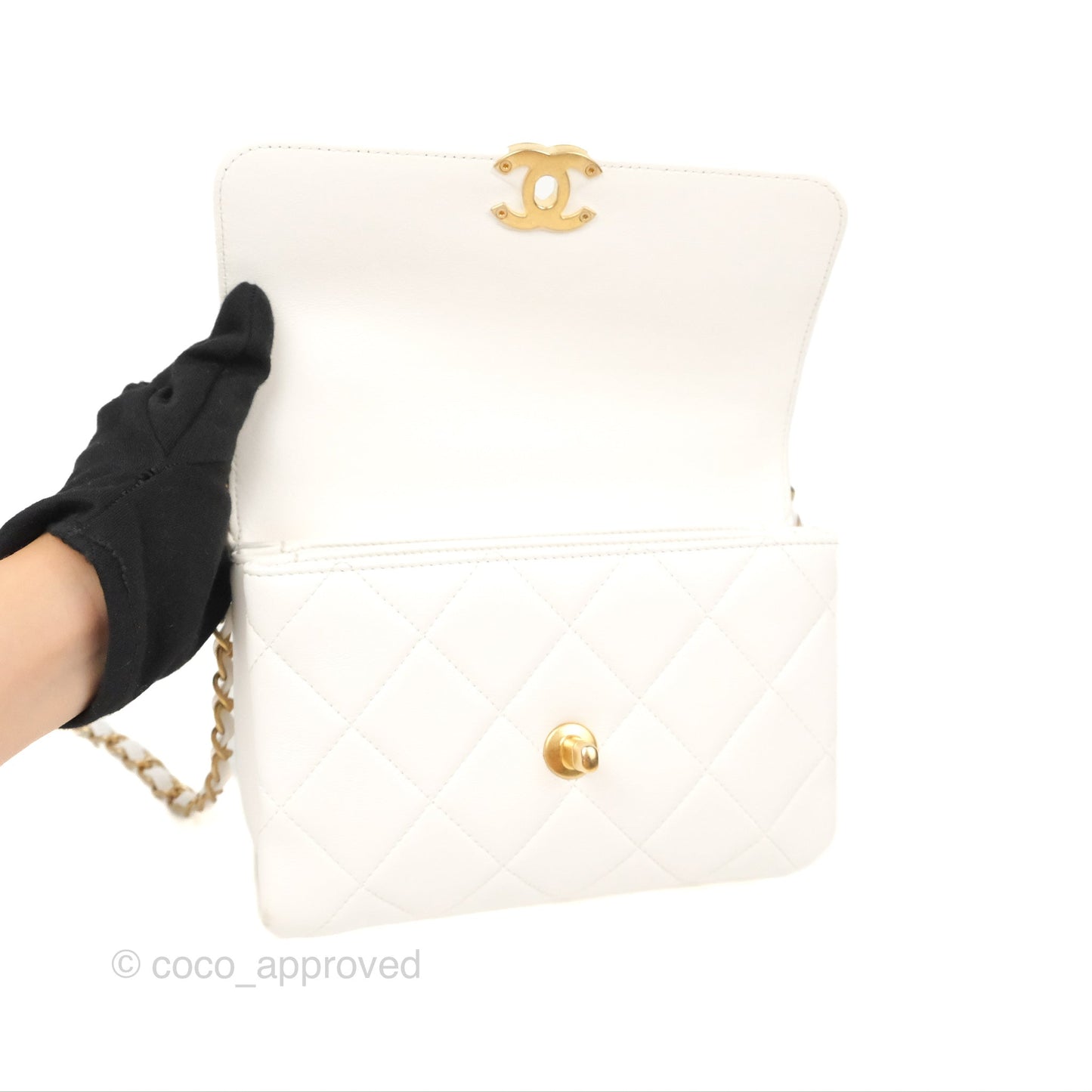 Chanel Crystal Logo Handle Flap Bag White Lambskin 22S
