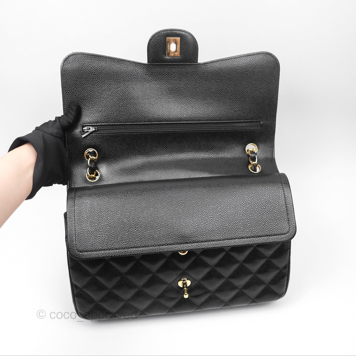 Chanel Jumbo Double Flap Black Caviar Gold Hardware⁣⁣
