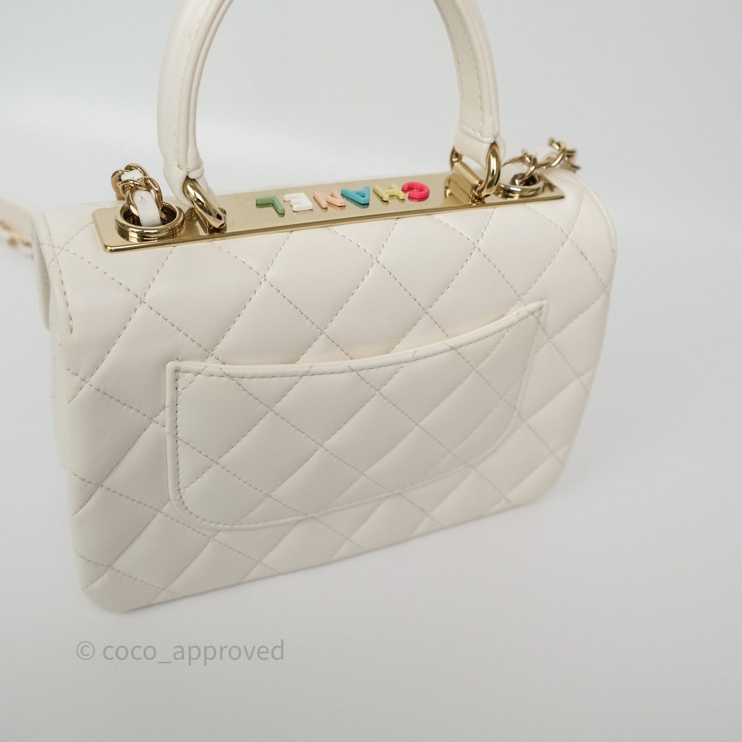 Chanel Mini Trendy CC Handle Bag Lacquered Logo White Lambskin