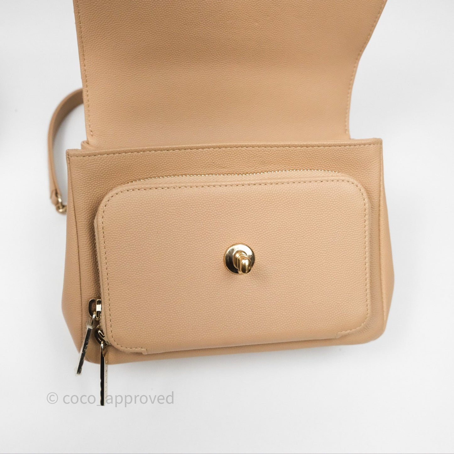 Chanel Quilted Small Business Affinity Flap Beige Caviar Gold Hardware