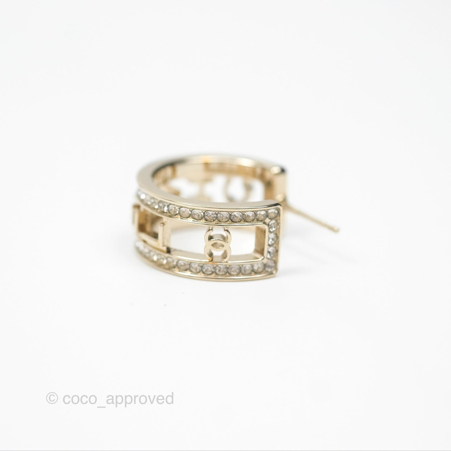 Chanel Logo Crystal Hoop Earrings Gold Hardware 21V