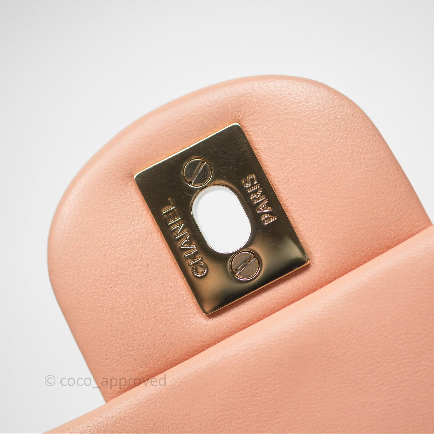 Chanel Mini Square Flap Quilted Beige Pink Lambskin Gold Hardware