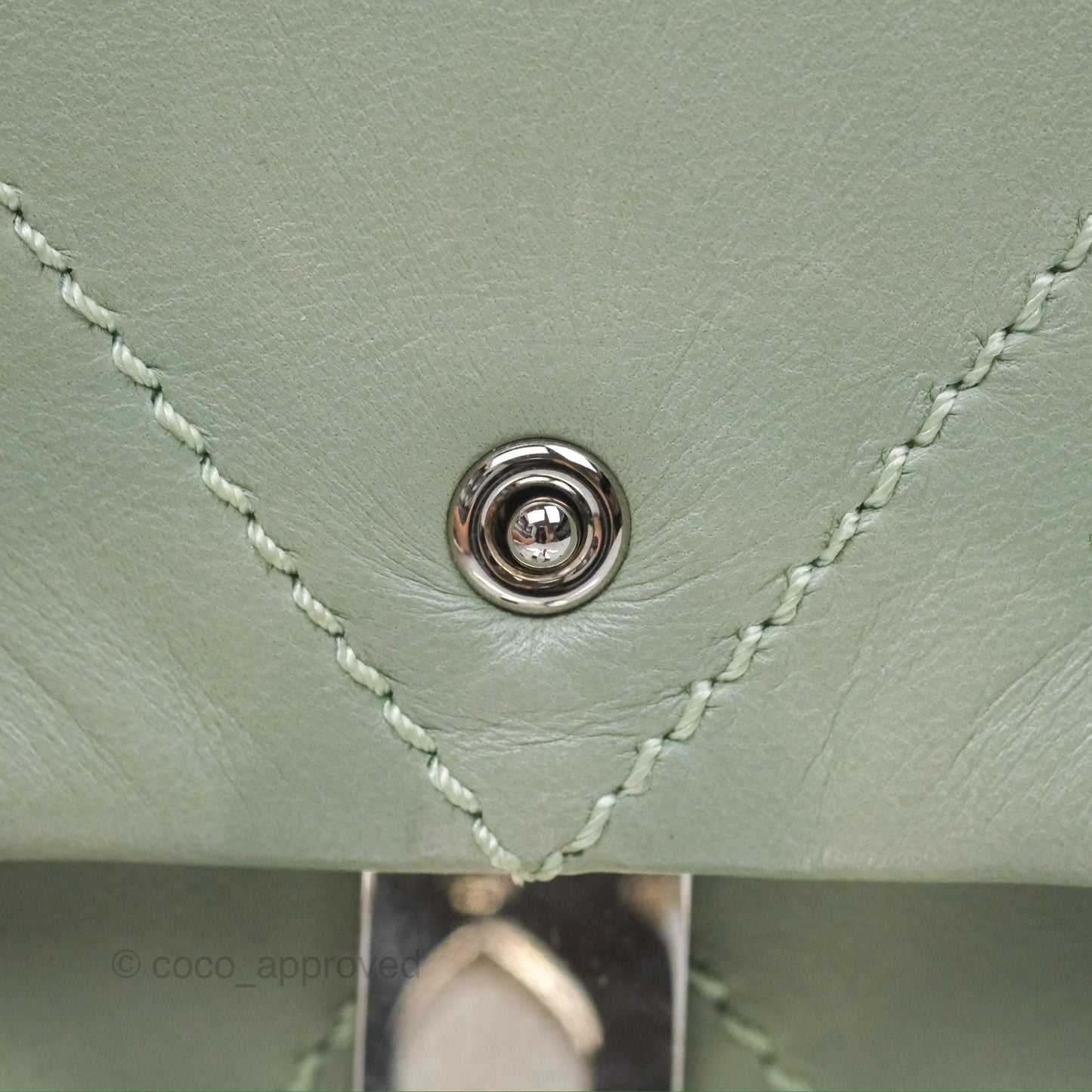 Chanel CC East West Flap Bag Lambskin Mint Green Silver Hardware