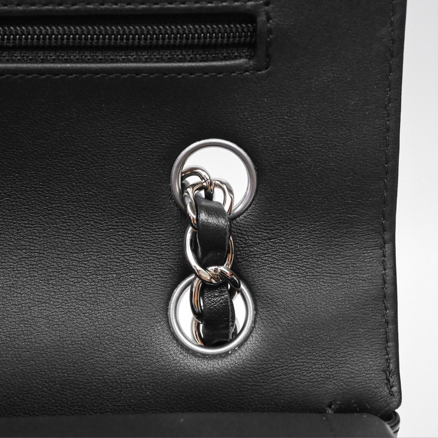 Chanel Classic M/L Medium Flap Chevron Black Lambskin Silver Hardware