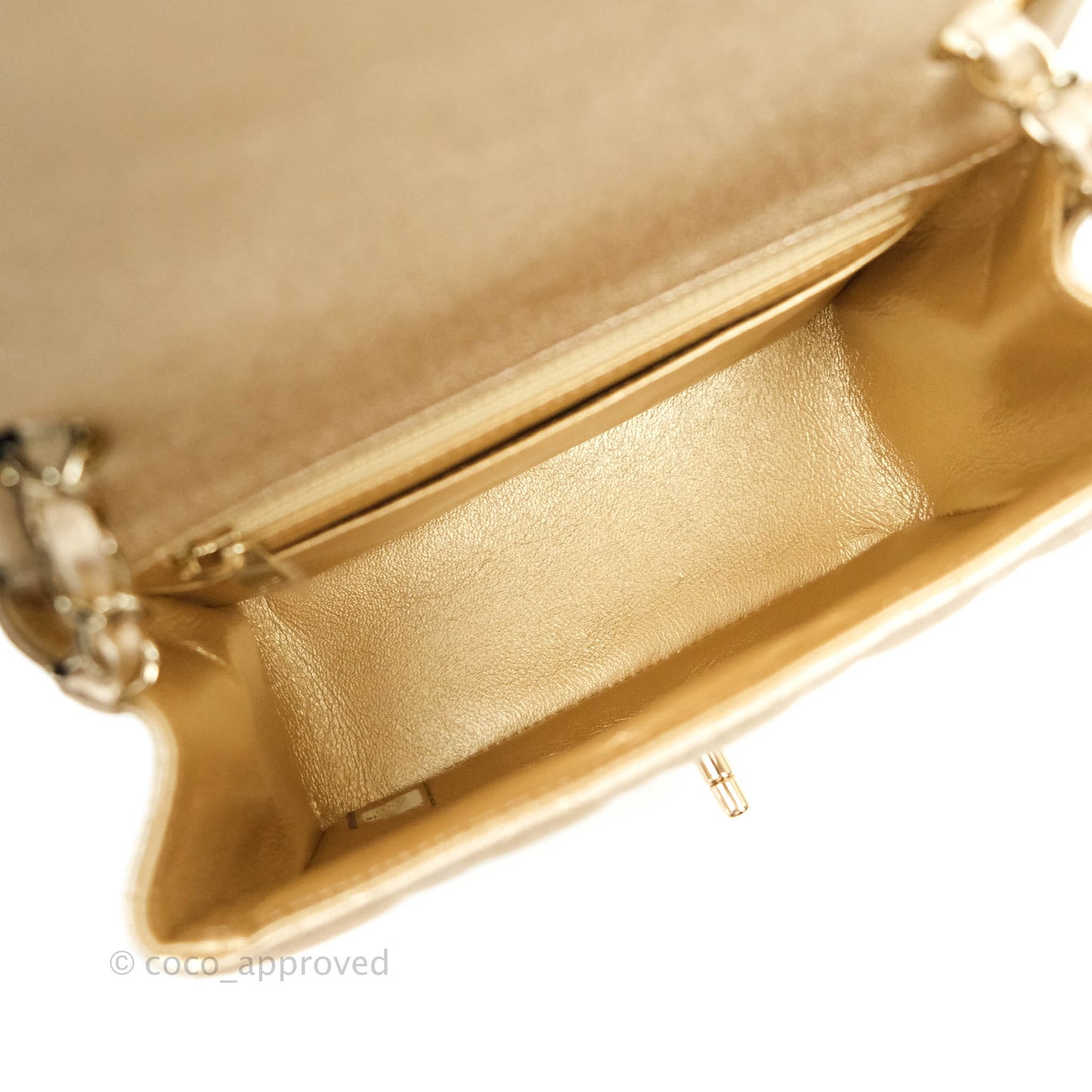 Chanel Classic Quilted Mini Square Flap Iridescent Gold Gold Hardware 21P