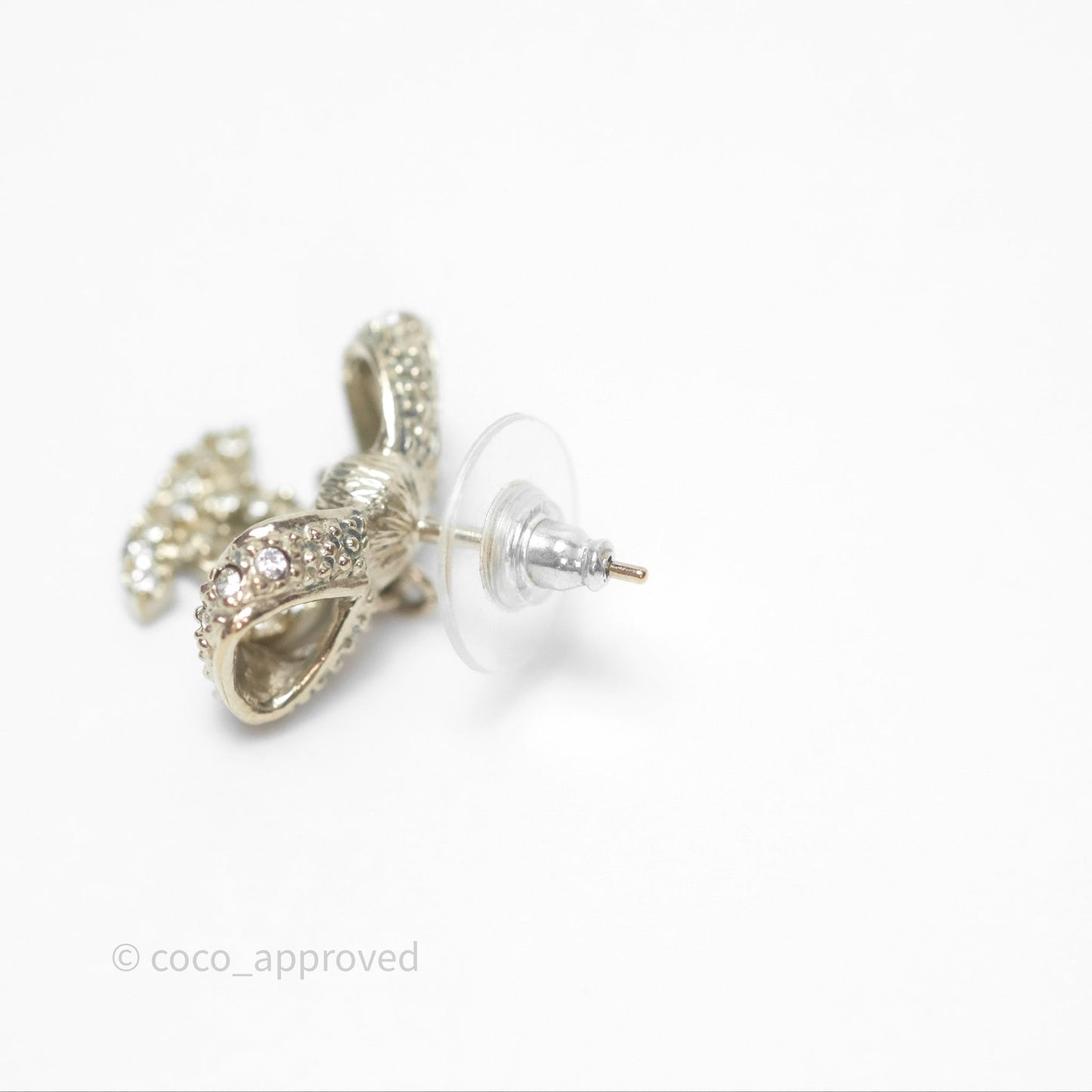 Chanel Crystal CC Bow Knot Earrings Gold Tone