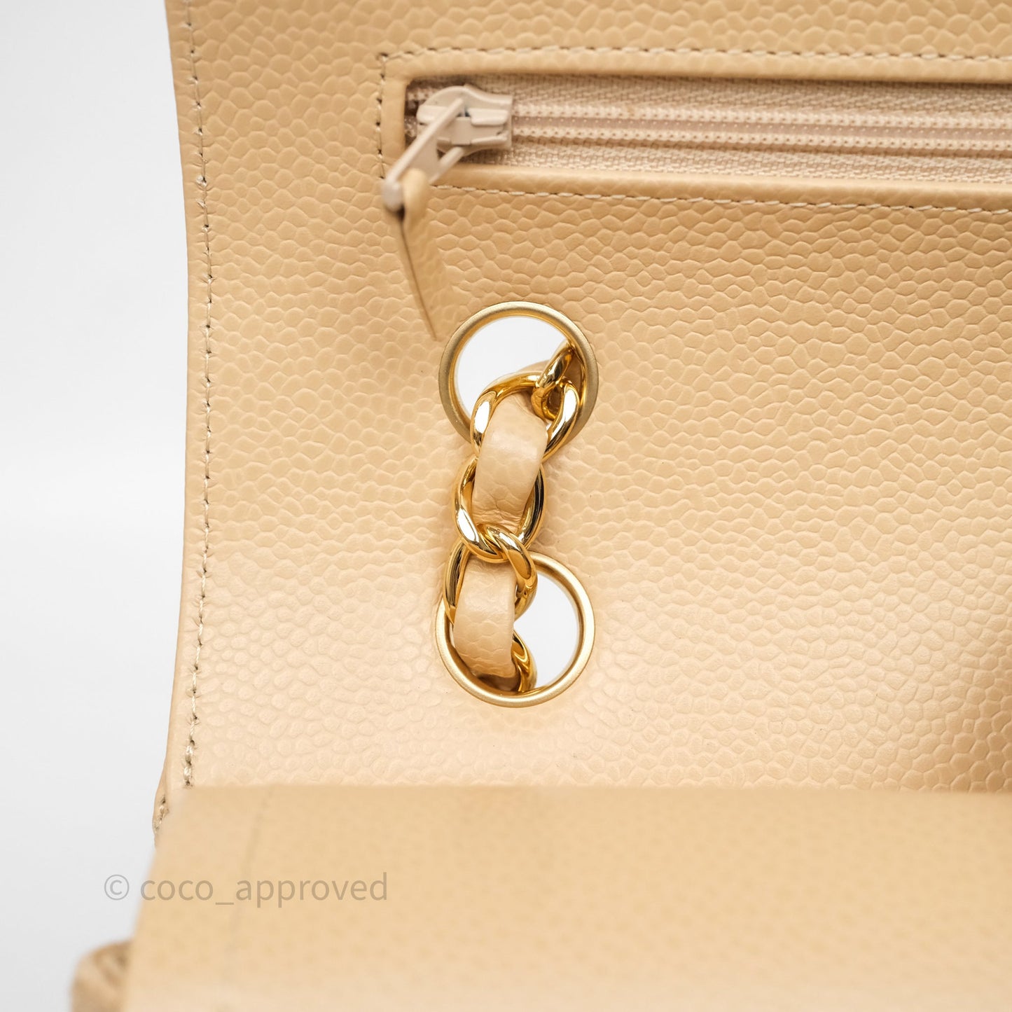 Chanel Small Classic Flap Quilted Beige Caviar Gold Hardware