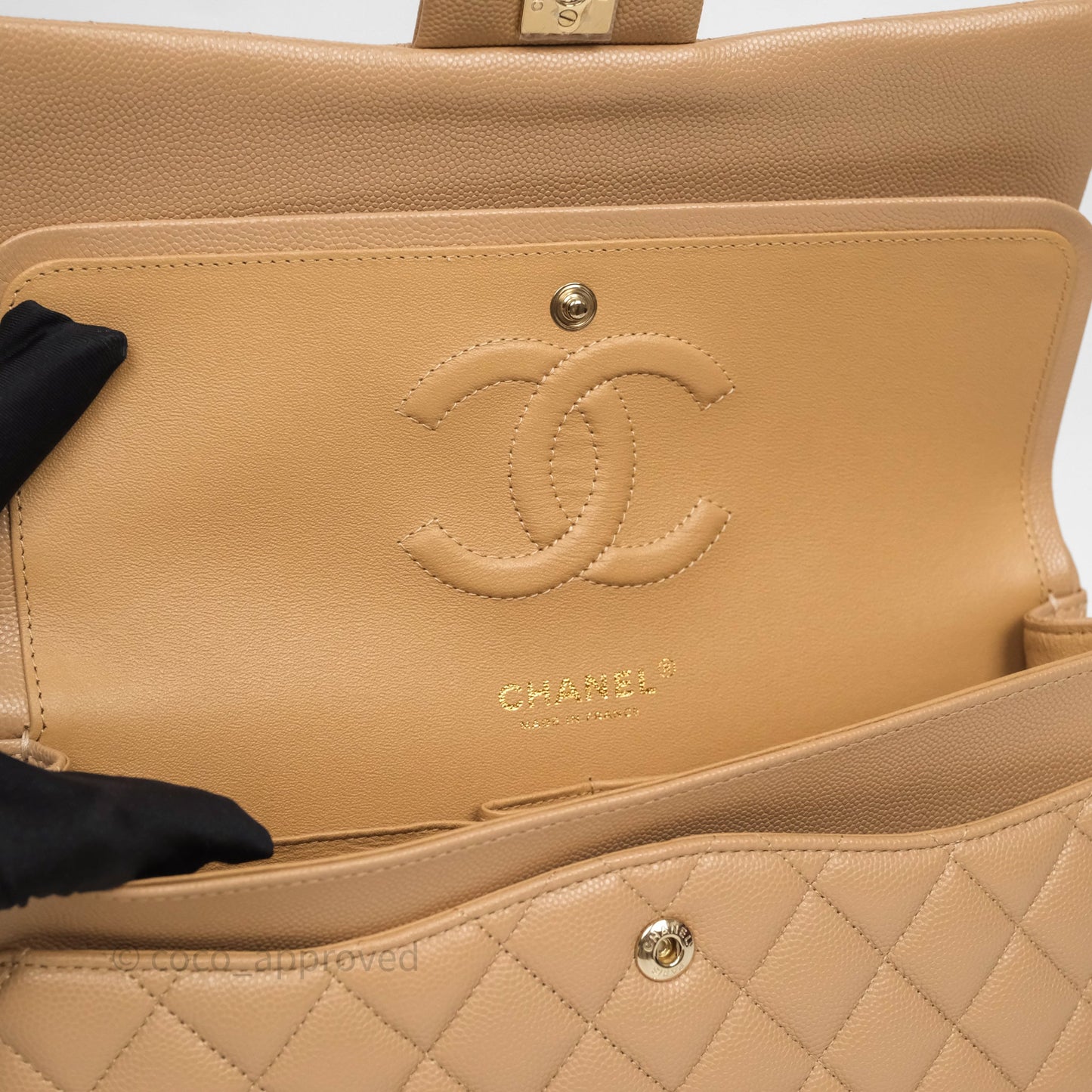 Chanel Classic M/L Medium Flap Quilted Dark Beige Caviar Gold Hardware