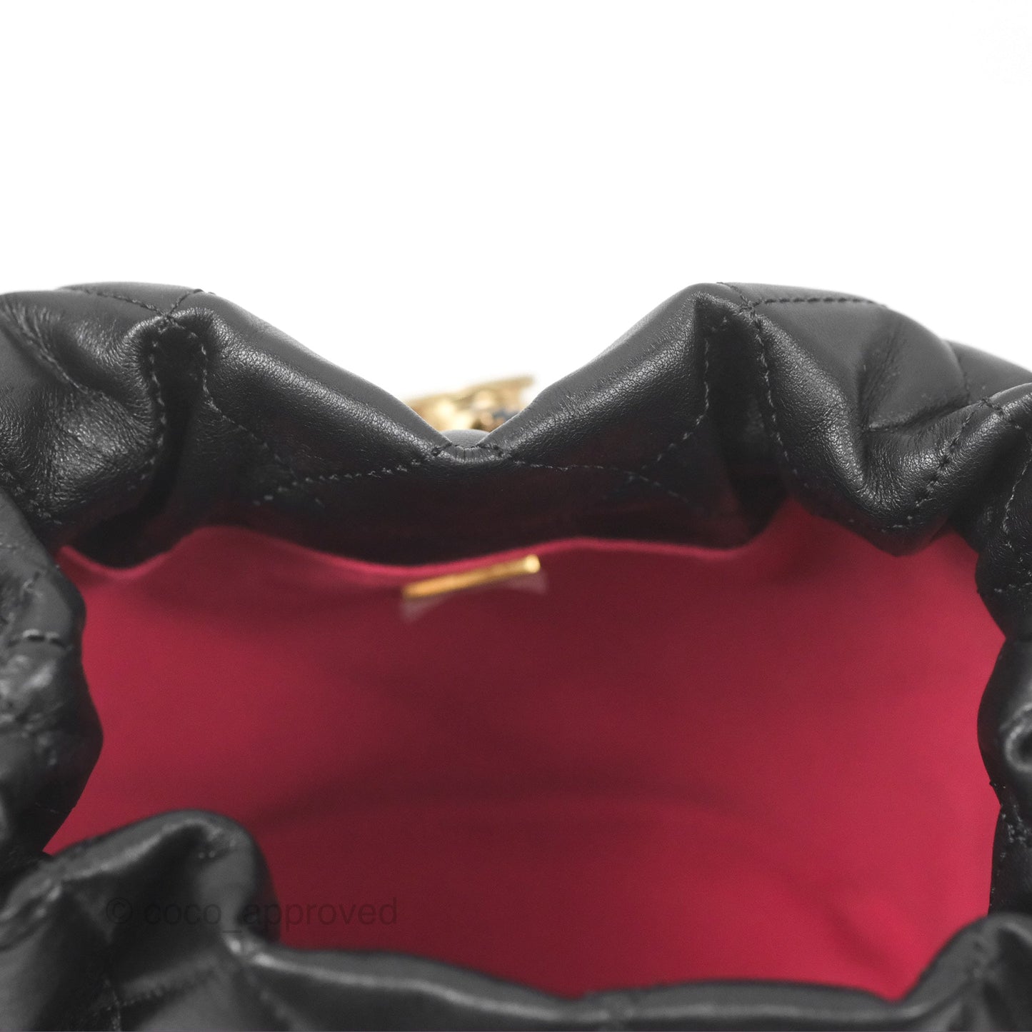 Chanel Quilted My Perfect with Pearl Drawstring Bucket Bag Black Lambskin Aged Gold Hardware