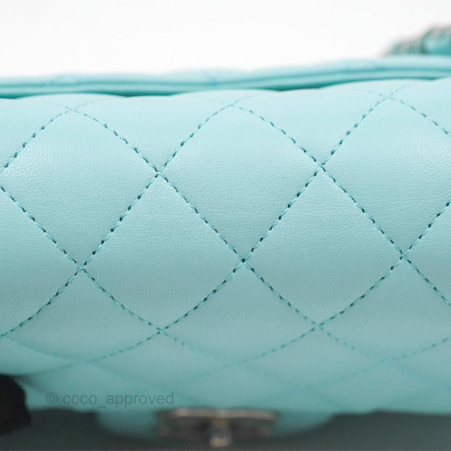Chanel Quilted Mini Rectangular Flap Tiffany Blue Lambskin Silver Hardware