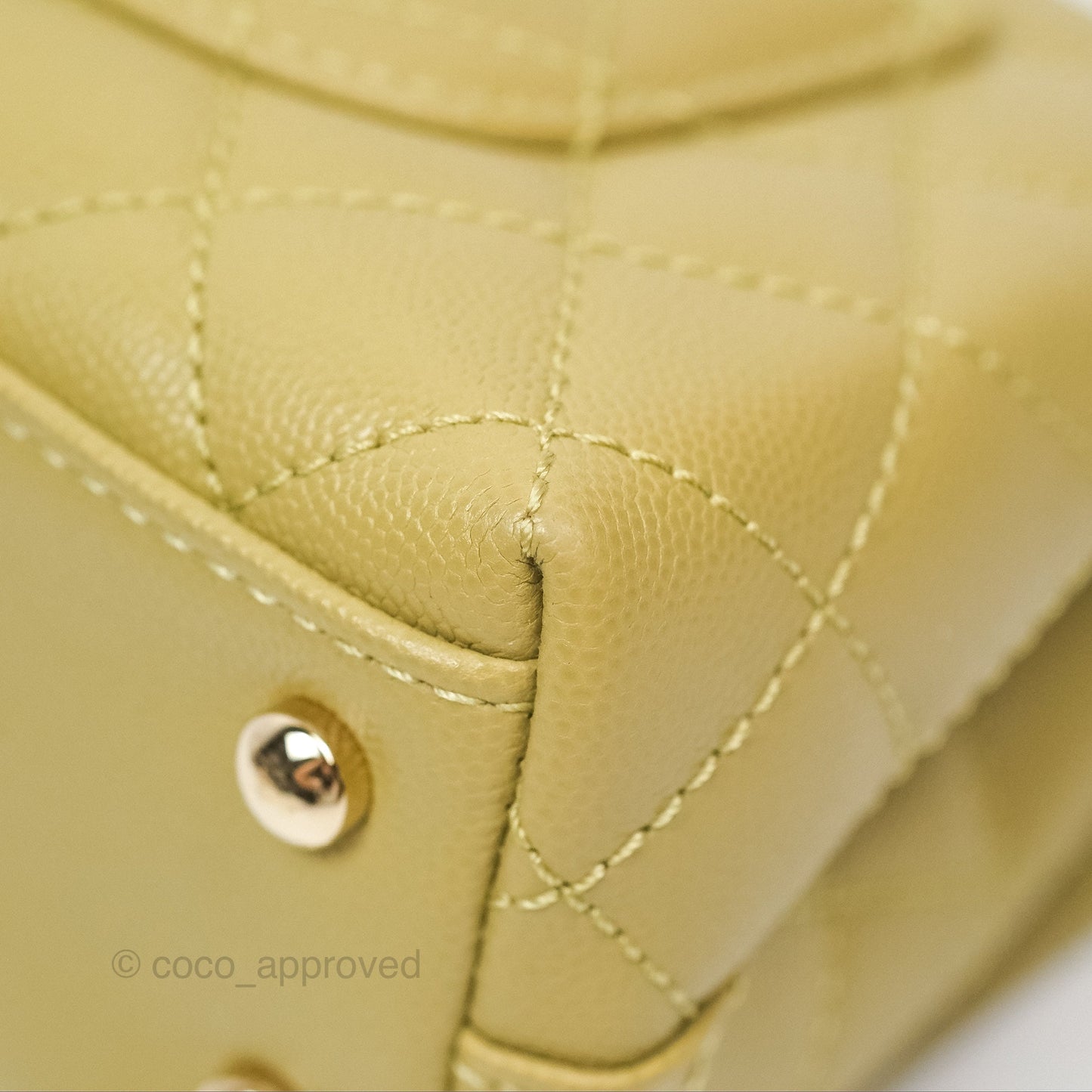 Chanel Quilted Mini Coco Handle Caviar Olive Green Gold Hardware