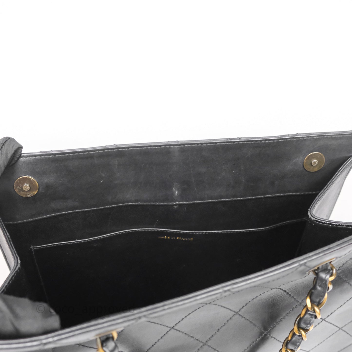 Chanel Vintage Tote Bag Quilted Black Lambskin Antique Gold Hardware