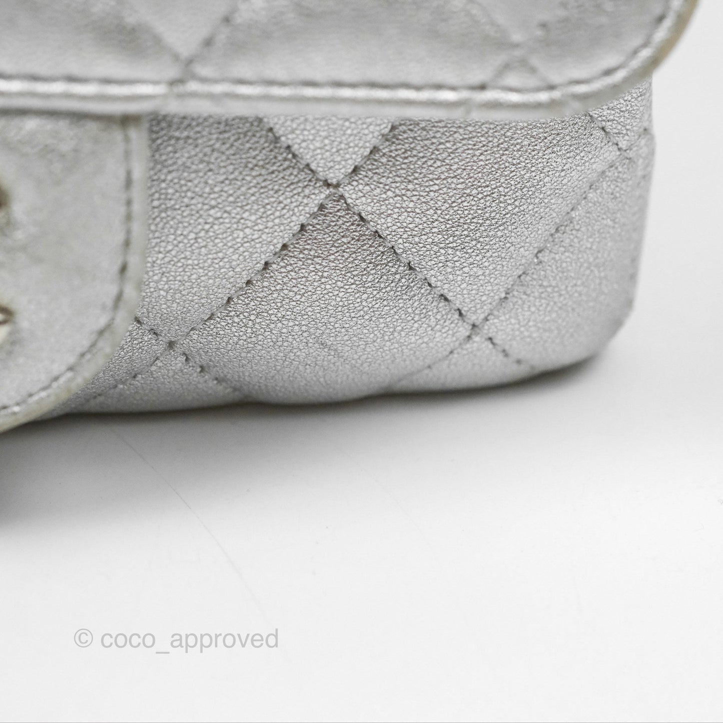 Chanel Classic Quilted Mini Square Flap Silver Lambskin Silver Hardware