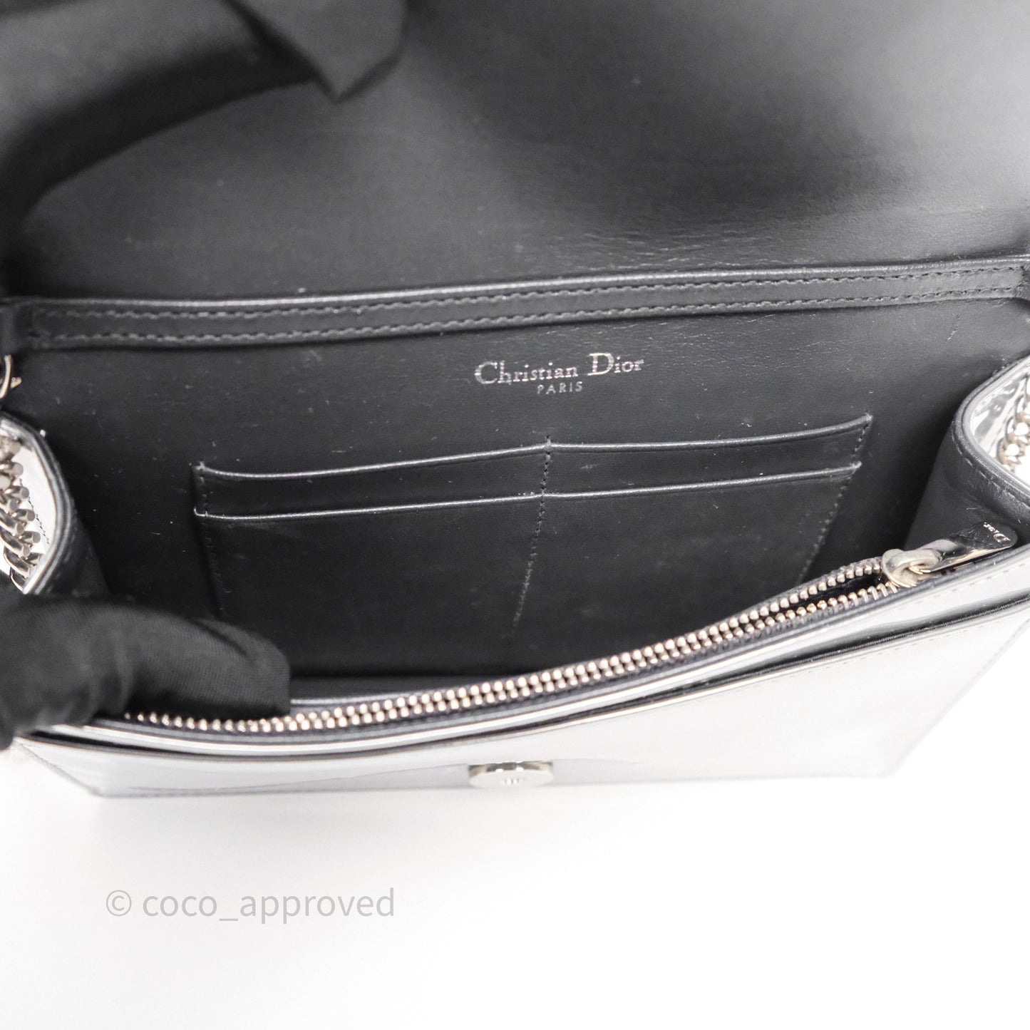 Christian Dior Diorama Wallet on Chain Metallic Silver