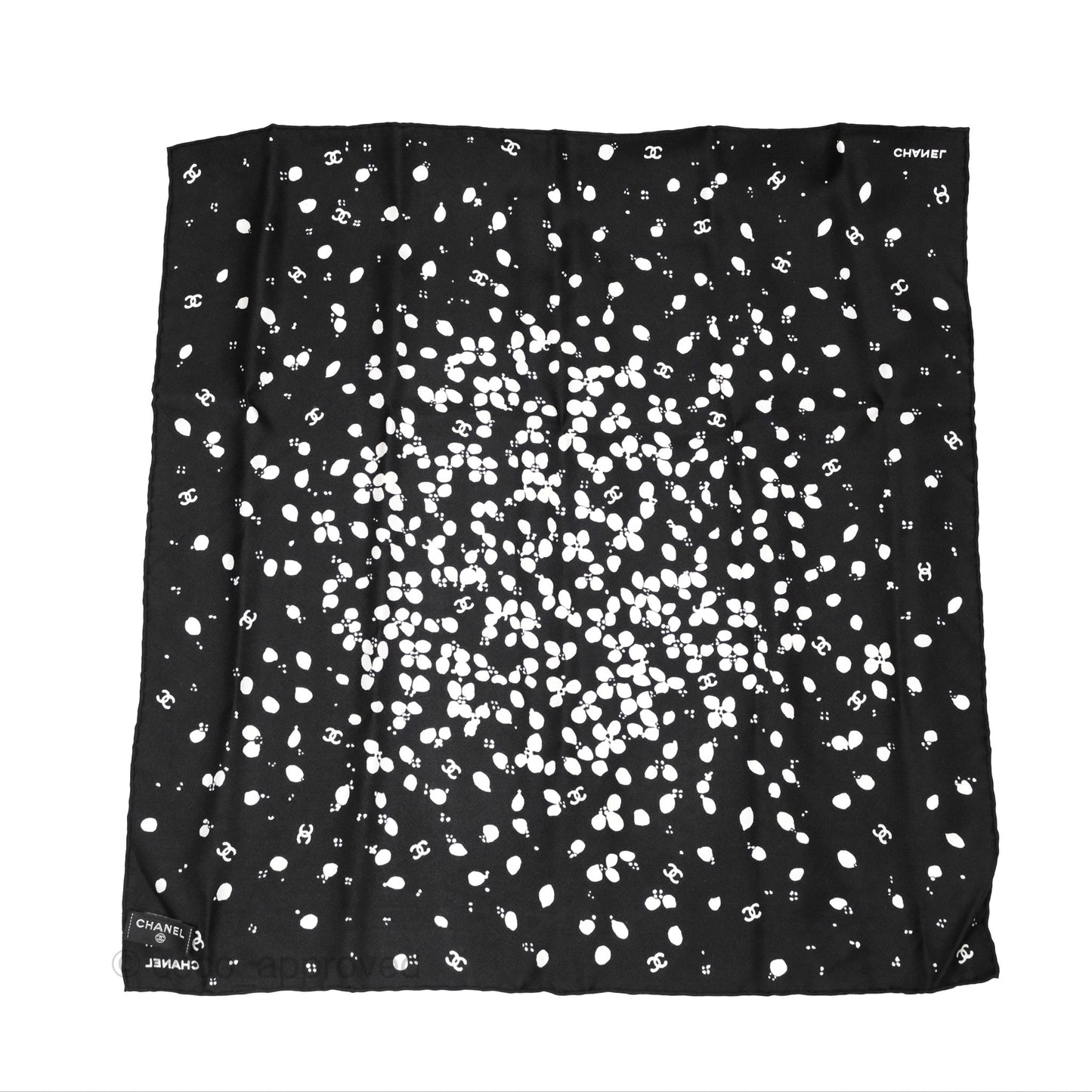 Chanel Floral Print Silk Hair Accessory in Black/ White