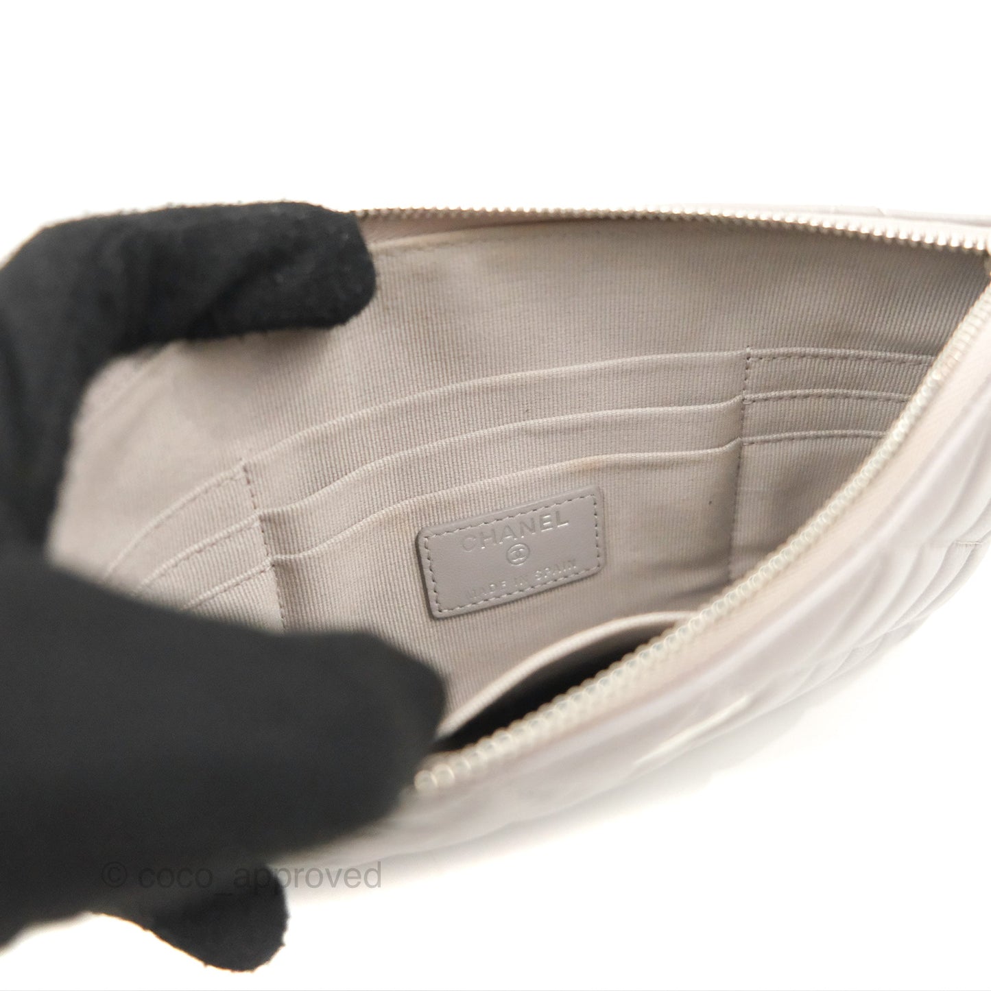 Chanel Quilted Small O Case Grey Lambskin Silver Hardware
