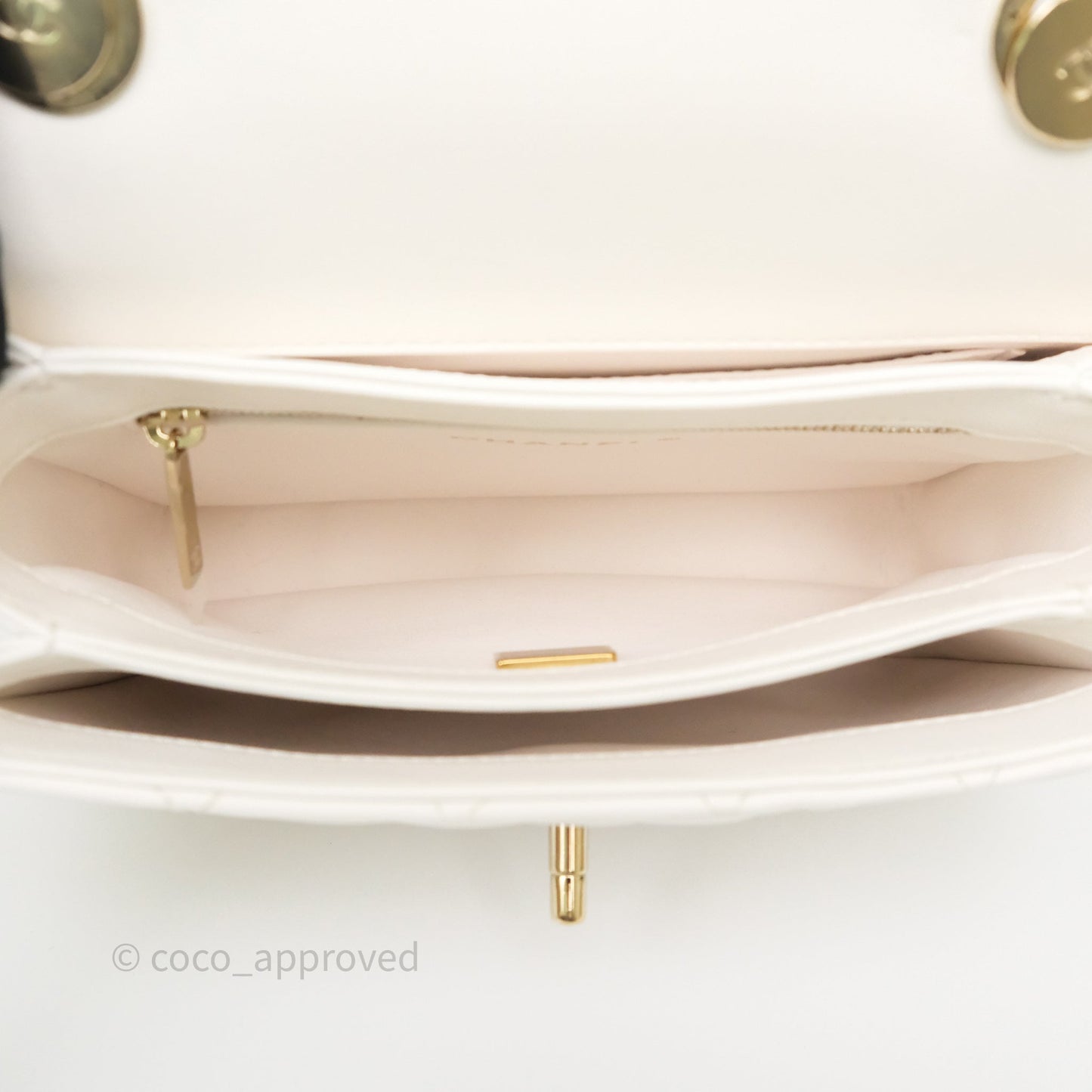 Chanel Mini Trendy CC Handle Bag Lacquered Logo White Lambskin
