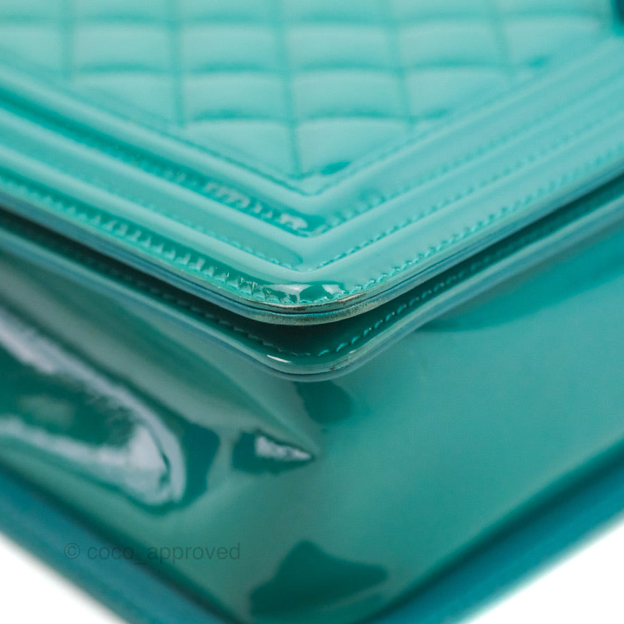 Chanel Quilted New Medium Boy Turquoise Patent Silver Hardware