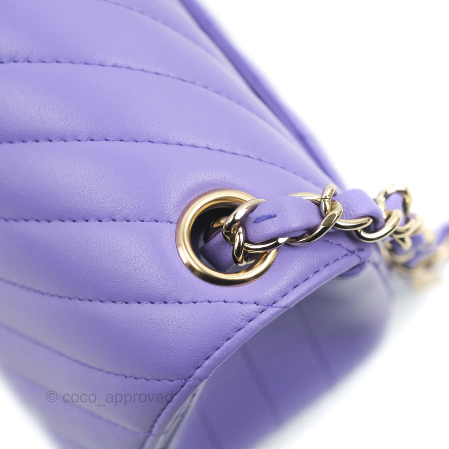 Chanel Mini Square Chevron Purple Lambskin Gold Hardware