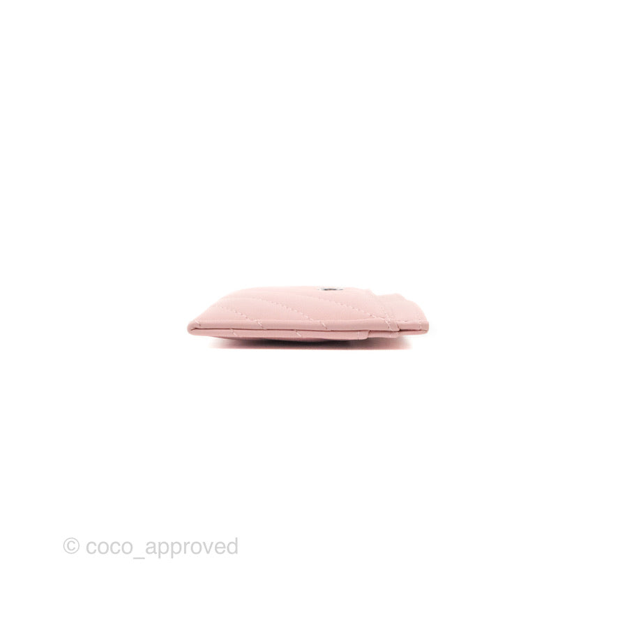 Chanel Chevron Classic Flat Card Holder Pink Lambskin Silver Hardware