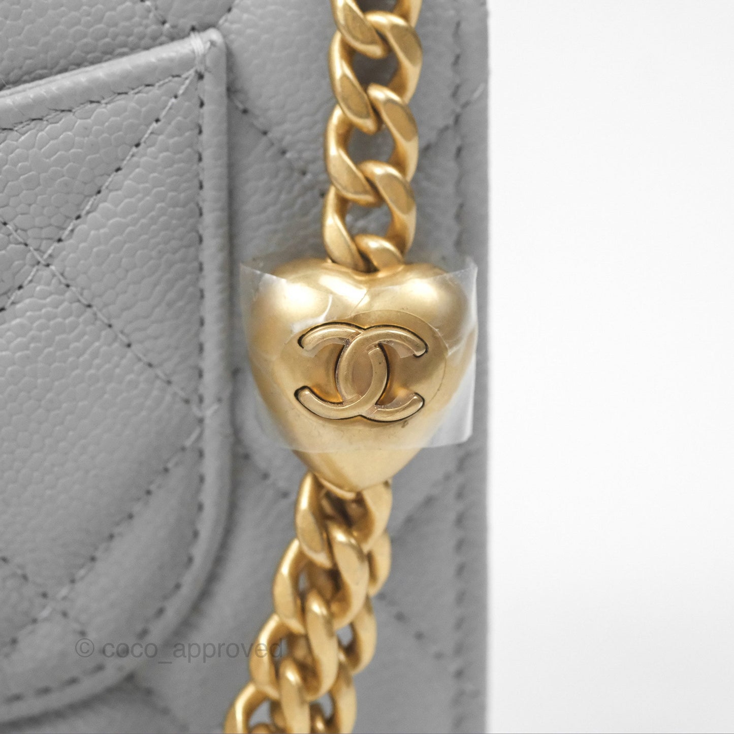 Chanel Heart Adjustable Chain WOC Grey Caviar Aged Gold Hardware